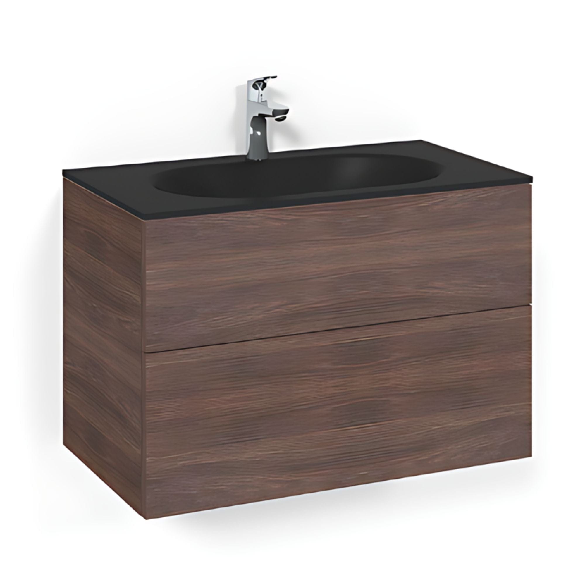 Macro Design CROWN Plain Servantskap 2-skuff - med Glasservant Brun ask / 80cm / Glass Edge svart Macro Design Møbelpakke bad BUN-FSK80BPSG