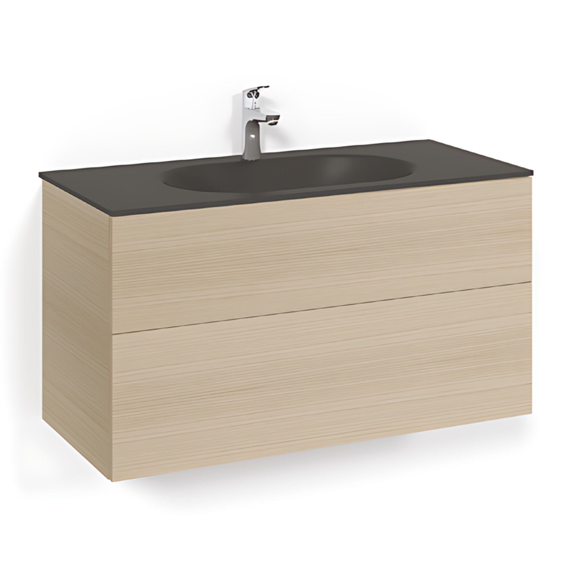 Macro Design CROWN Plain Servantskap 2-skuff - med Glasservant Eik / 100cm / Glass Edge svart Macro Design Møbelpakke bad BUN-FSK100EPSG