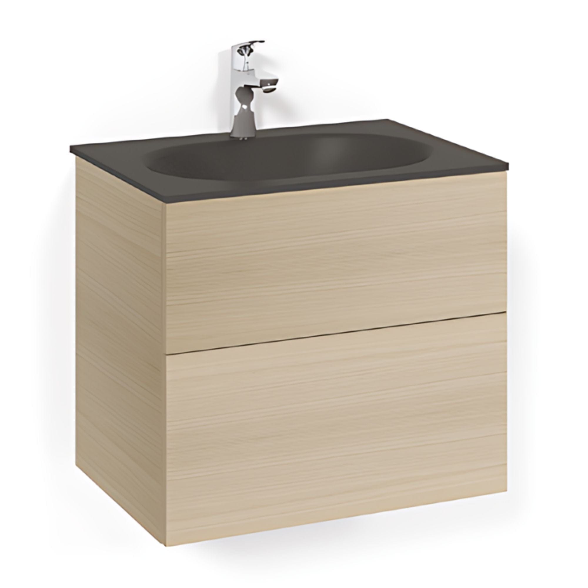 Macro Design CROWN Plain Servantskap 2-skuff - med Glasservant Eik / 60cm / Glass Edge svart Macro Design Møbelpakke bad BUN-FSK60EPSG