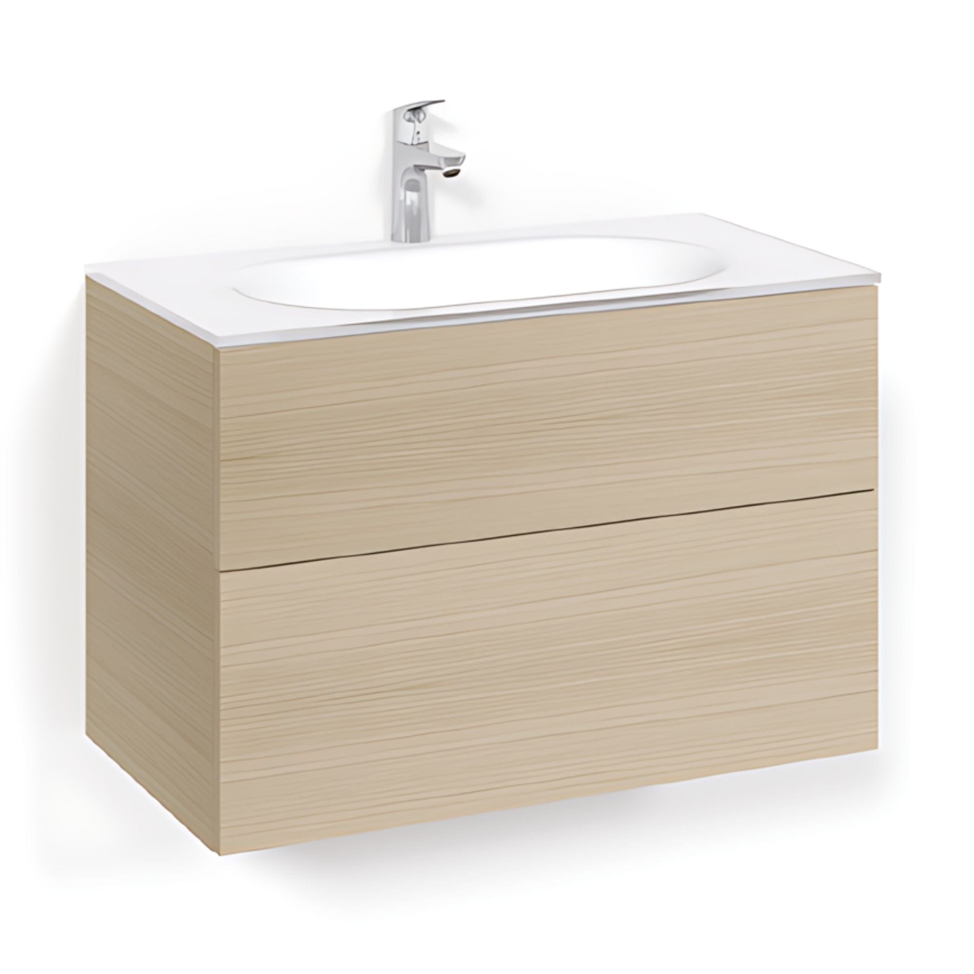 Macro Design CROWN Plain Servantskap 2-skuff - med Glasservant Eik / 80cm / Glass Edge hvit Macro Design Møbelpakke bad BUN-FSK80EPG