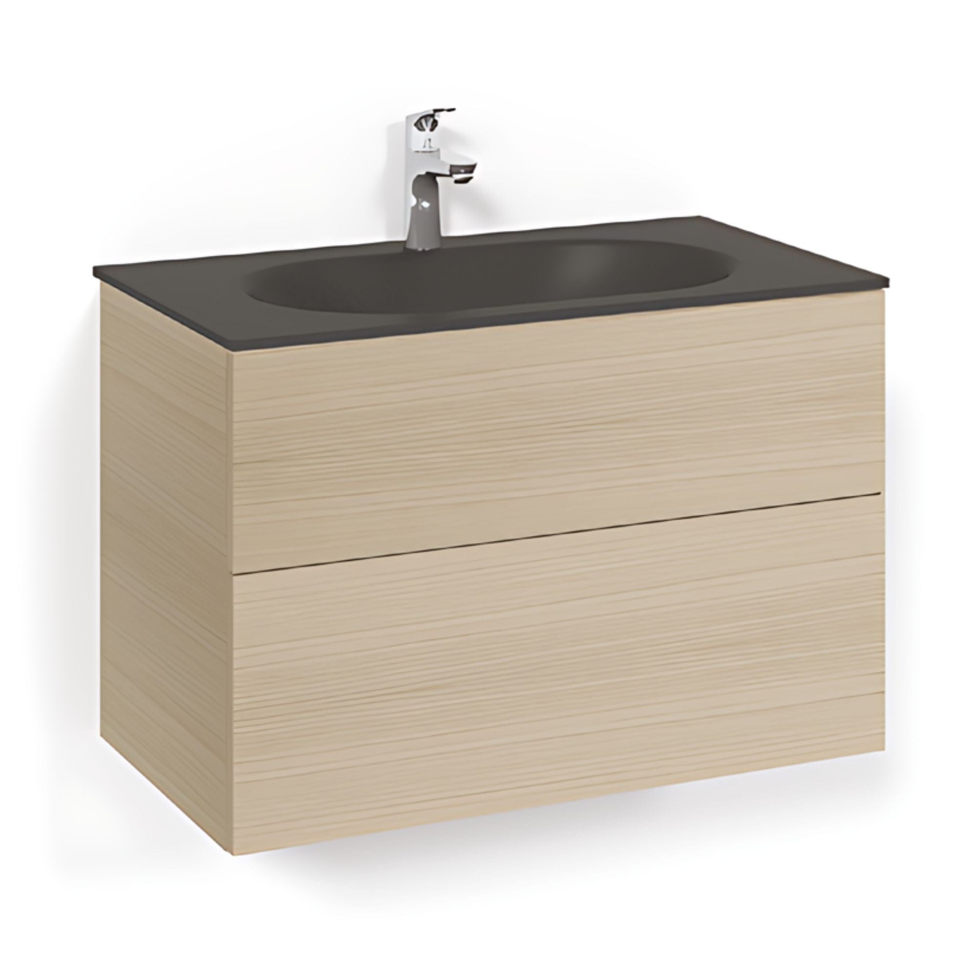 Macro Design CROWN Plain Servantskap 2-skuff - med Glasservant Eik / 80cm / Glass Edge svart Macro Design Møbelpakke bad BUN-FSK80EPSG