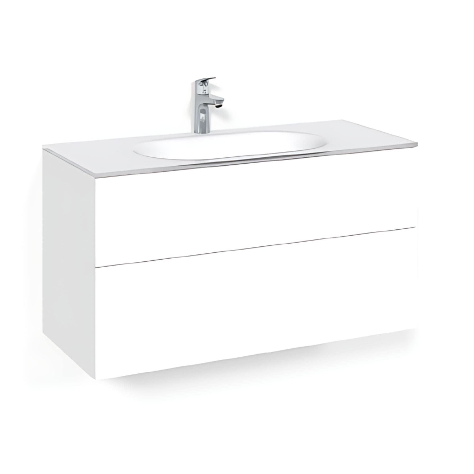 Macro Design CROWN Plain Servantskap 2-skuff - med Glasservant Hvit / 100cm / Glass Edge hvit Macro Design Møbelpakke bad BUN-FSK100VPG