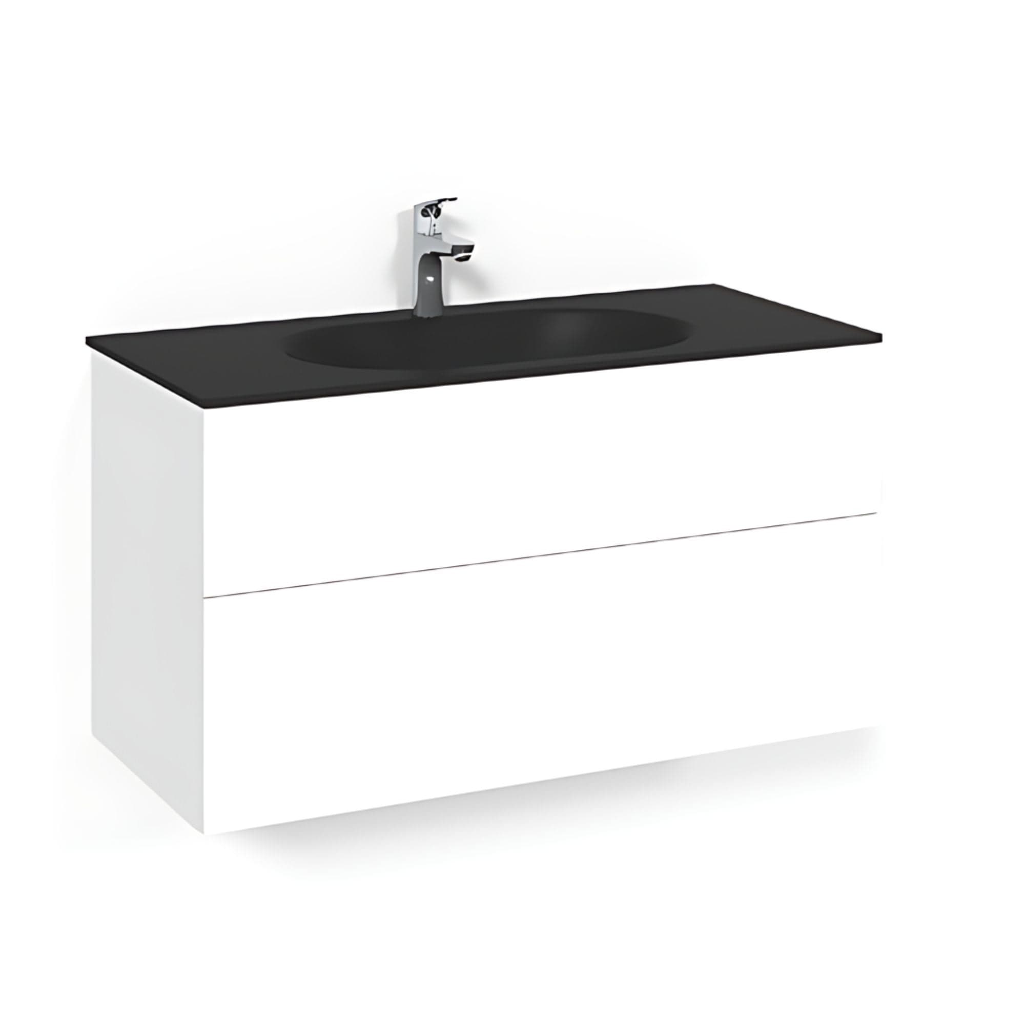 Macro Design CROWN Plain Servantskap 2-skuff - med Glasservant Hvit / 100cm / Glass Edge svart Macro Design Møbelpakke bad BUN-FSK100VPSG