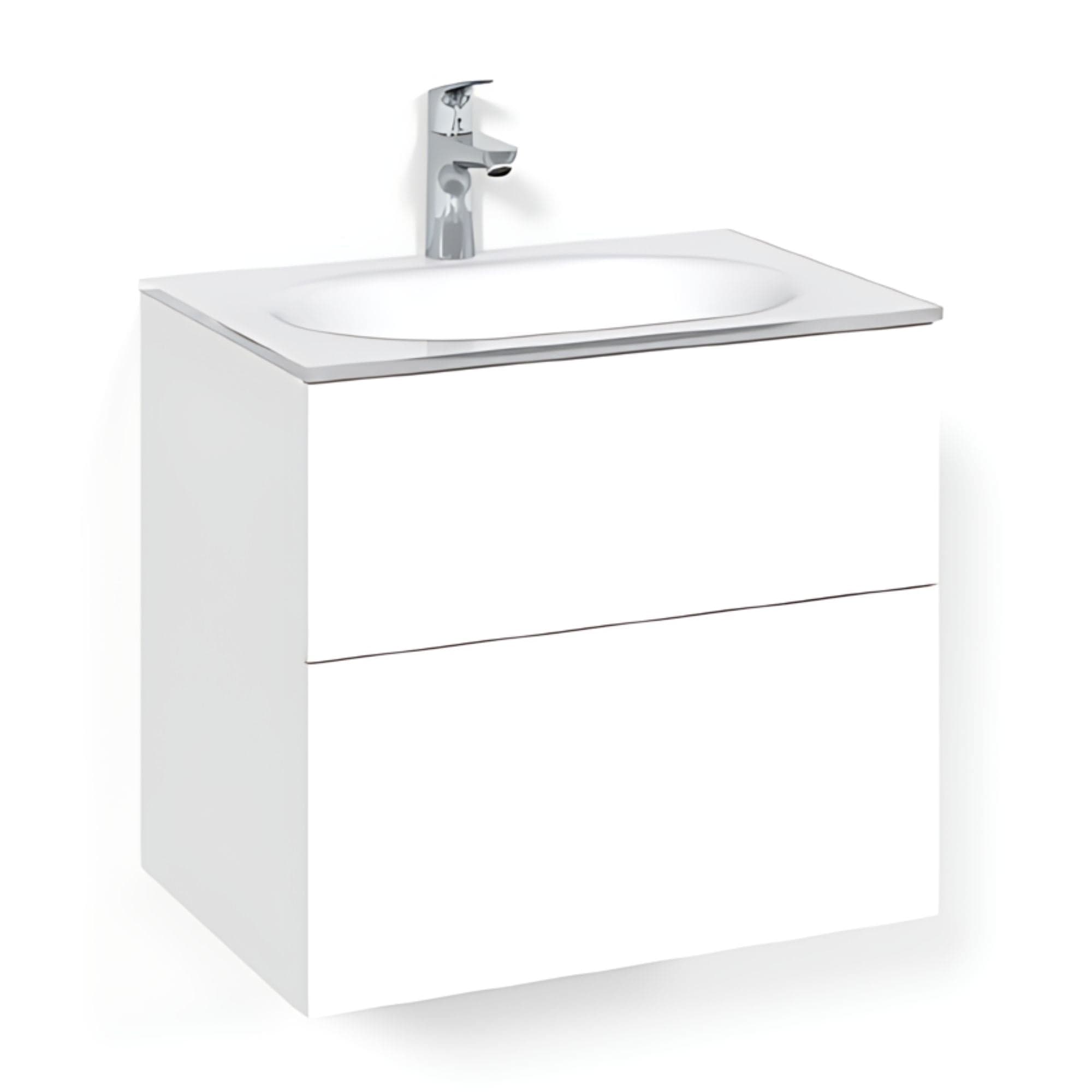 Macro Design CROWN Plain Servantskap 2-skuff - med Glasservant Hvit / 60cm / Glass Edge hvit Macro Design Møbelpakke bad BUN-FSK60VPG