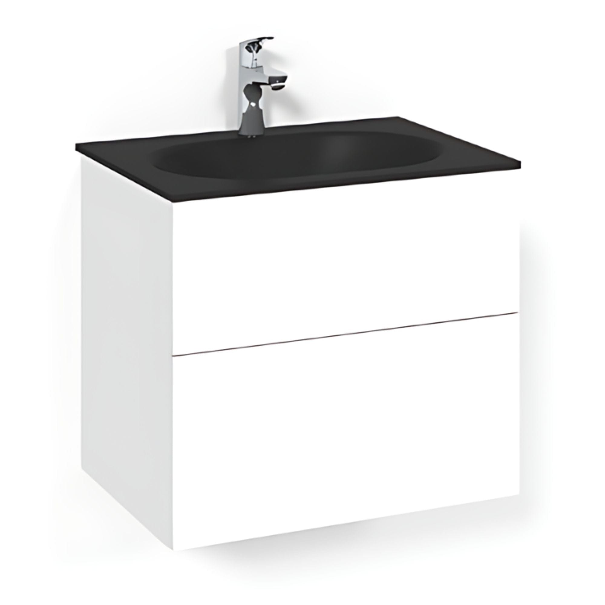 Macro Design CROWN Plain Servantskap 2-skuff - med Glasservant Hvit / 60cm / Glass Edge svart Macro Design Møbelpakke bad BUN-FSK60VPSG