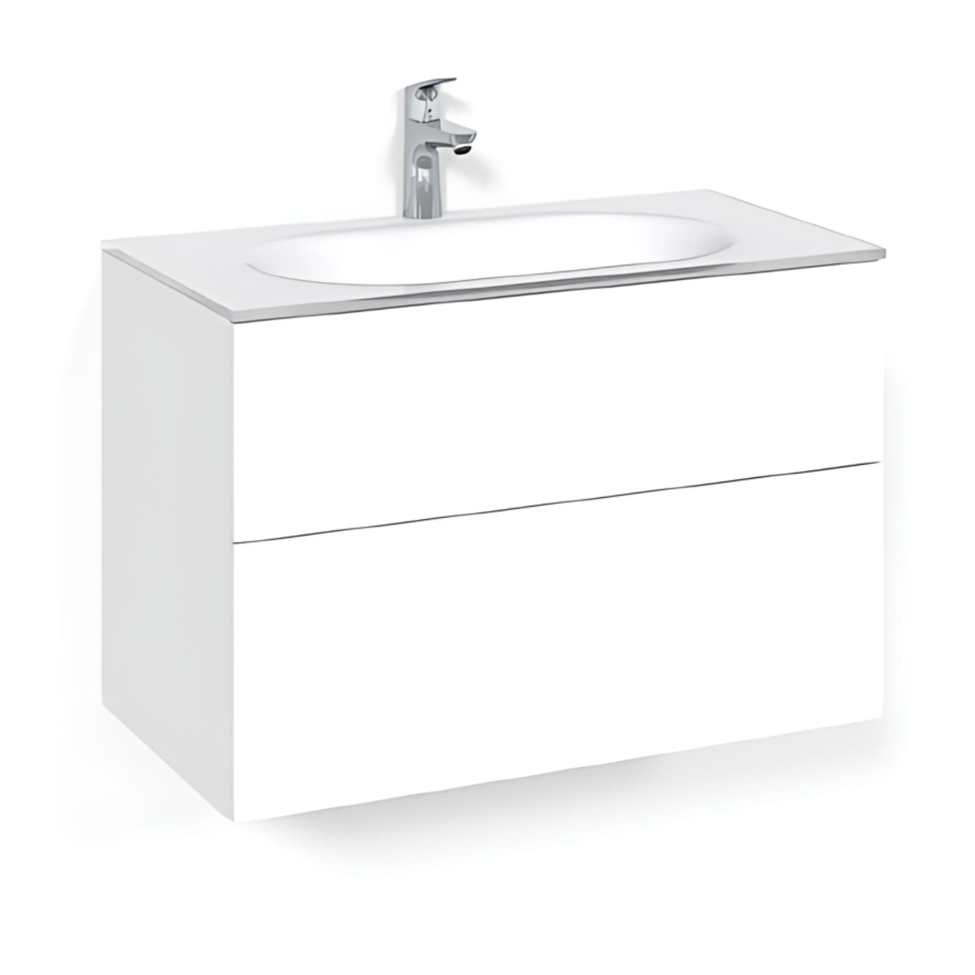 Macro Design CROWN Plain Servantskap 2-skuff - med Glasservant Hvit / 80cm / Glass Edge hvit Macro Design Møbelpakke bad BUN-FSK80VPG