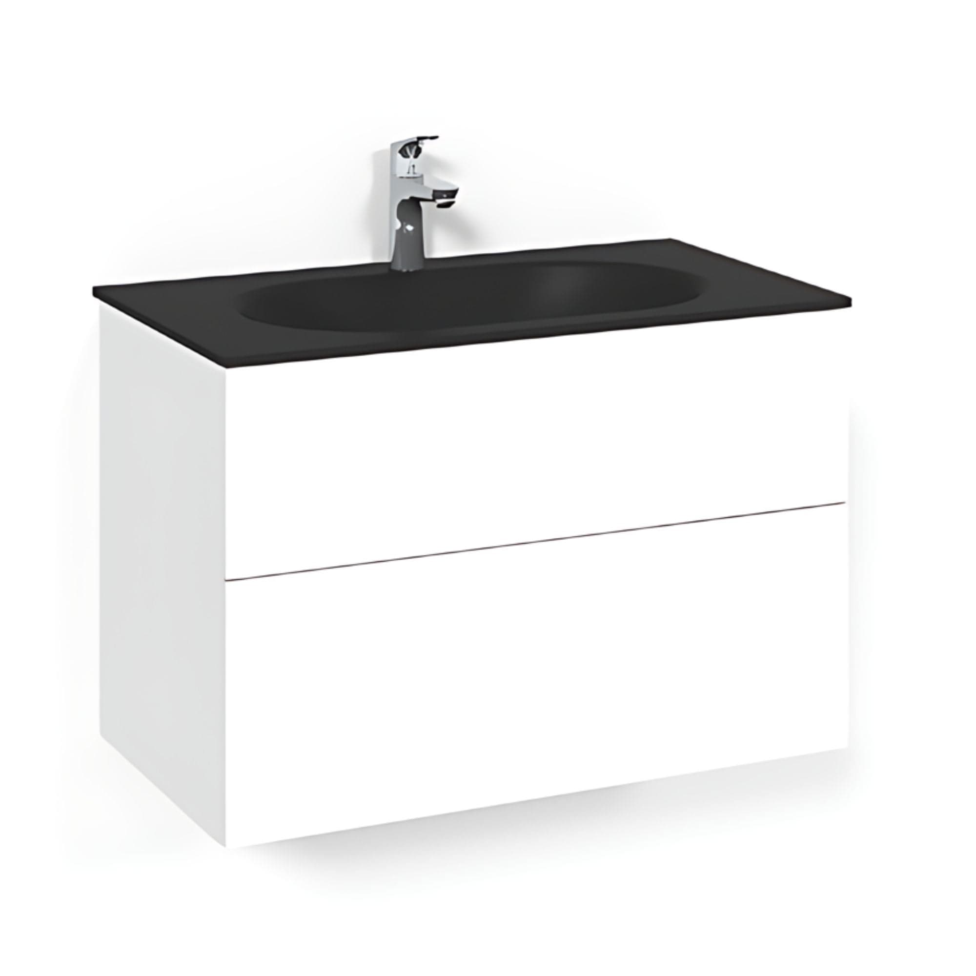 Macro Design CROWN Plain Servantskap 2-skuff - med Glasservant Hvit / 80cm / Glass Edge svart Macro Design Møbelpakke bad BUN-FSK80VPSG
