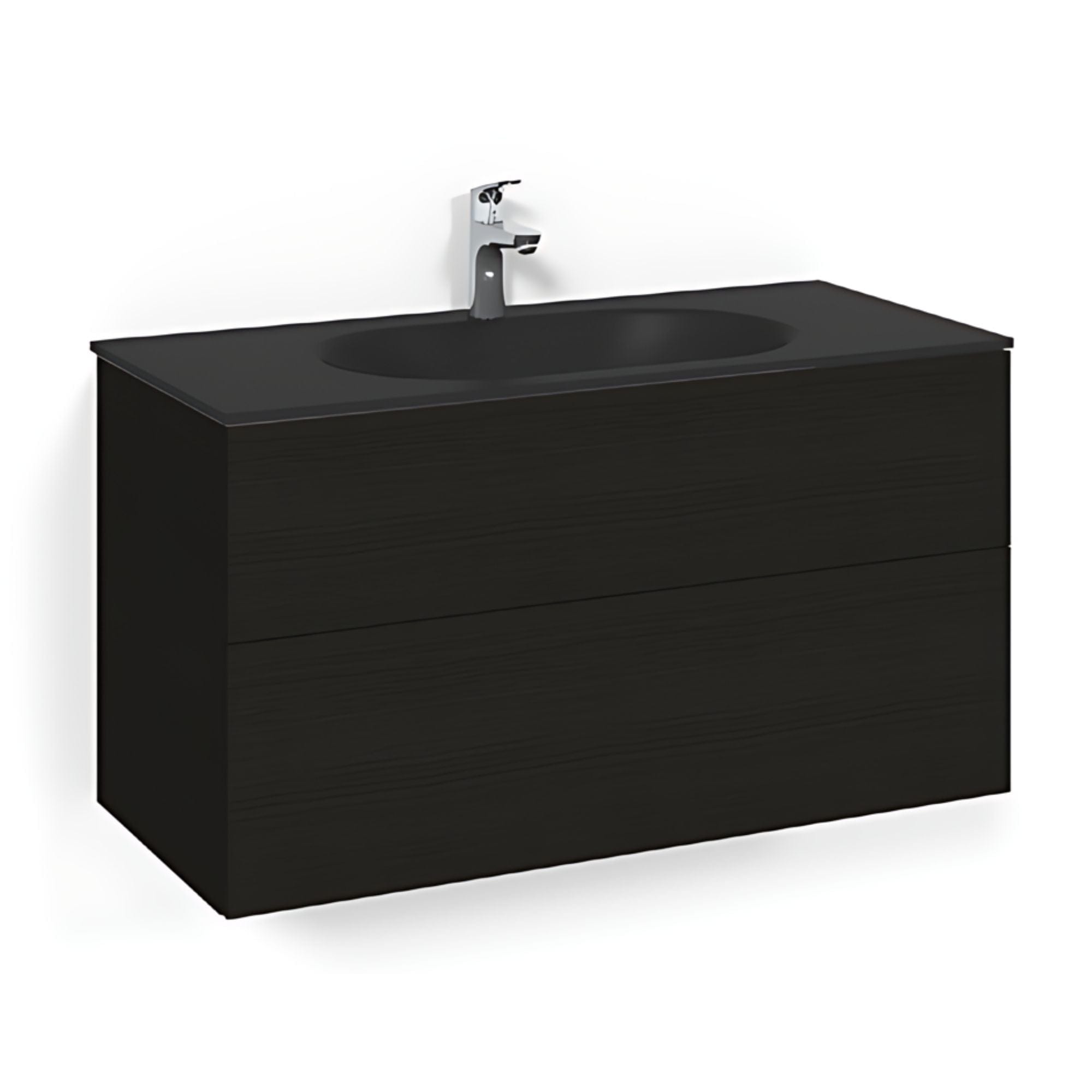 Macro Design CROWN Plain Servantskap 2-skuff - med Glasservant Svart eik / 100cm / Glass Edge svart Macro Design Møbelpakke bad BUN-FSK100SPSG