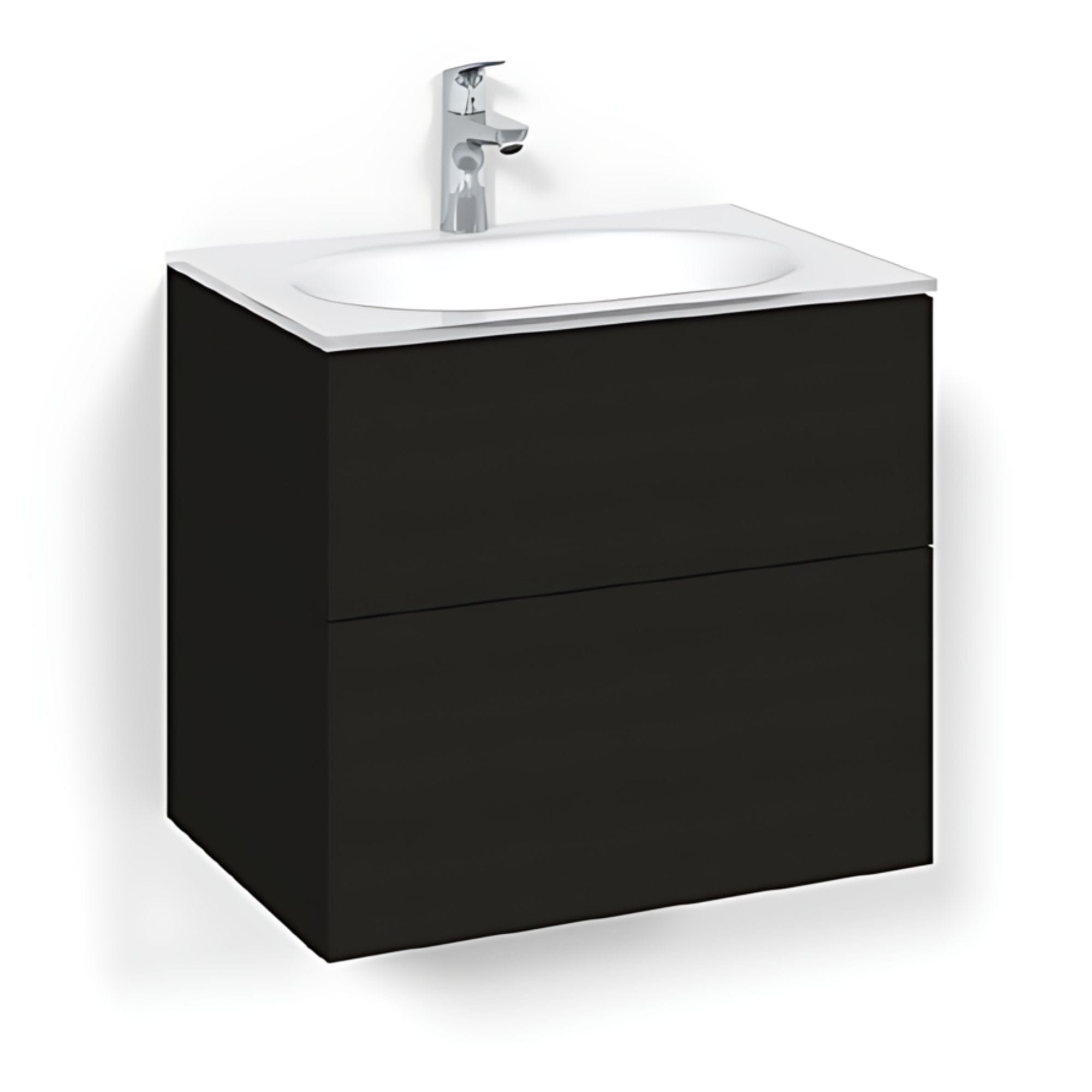 Macro Design CROWN Plain Servantskap 2-skuff - med Glasservant Svart eik / 60cm / Glass Edge hvit Macro Design Møbelpakke bad BUN-FSK60SPG