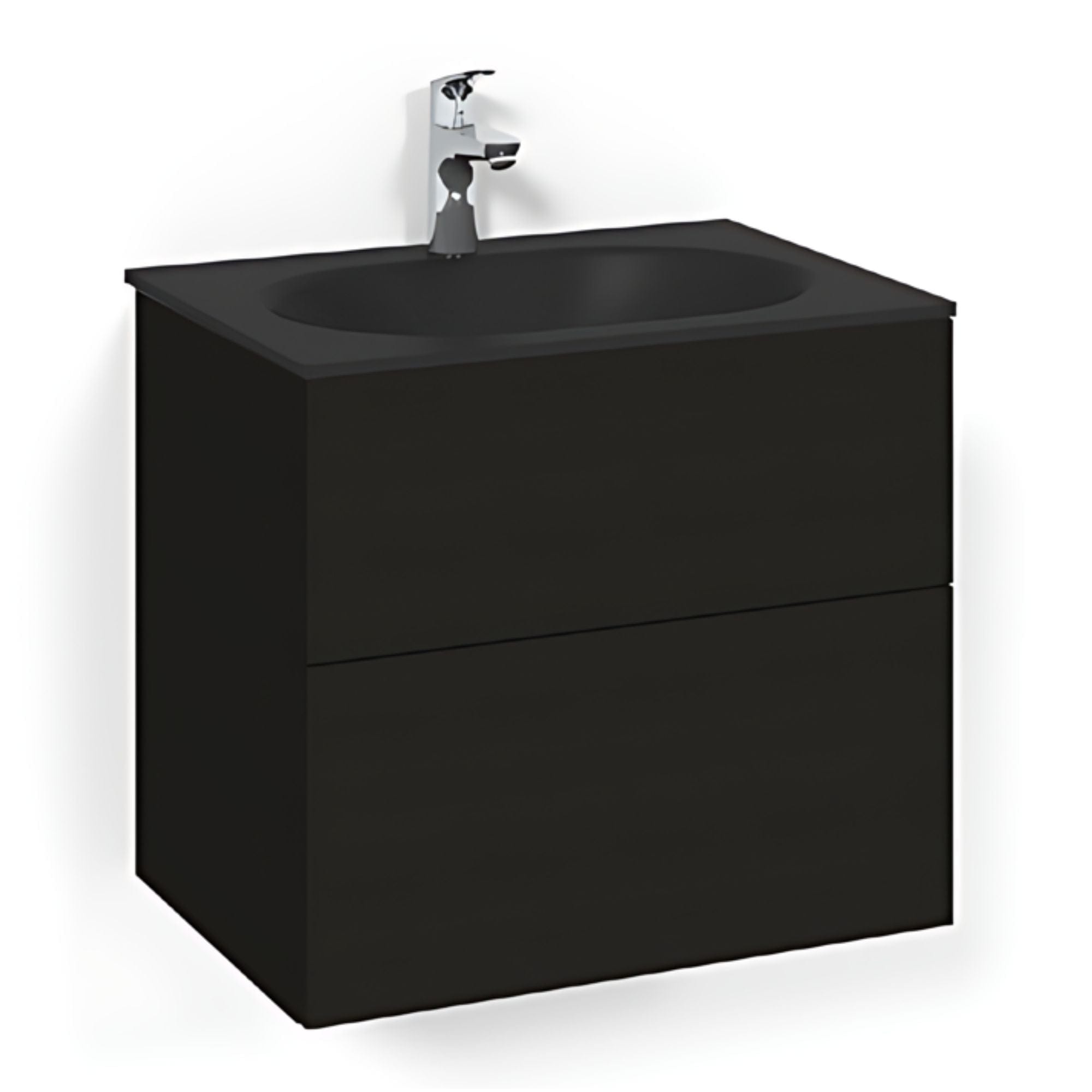 Macro Design CROWN Plain Servantskap 2-skuff - med Glasservant Svart eik / 60cm / Glass Edge svart Macro Design Møbelpakke bad BUN-FSK60SPSG