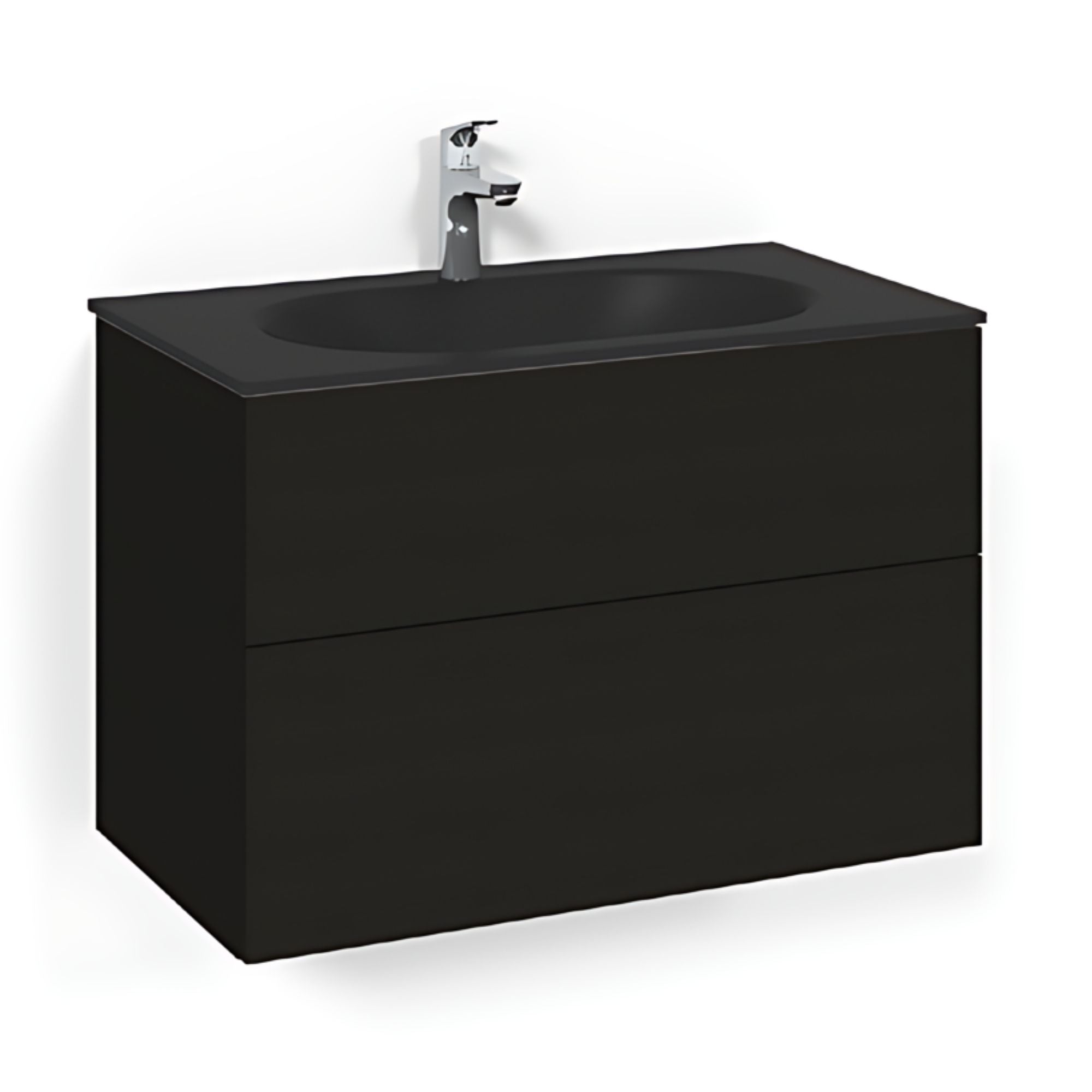 Macro Design CROWN Plain Servantskap 2-skuff - med Glasservant Svart eik / 80cm / Glass Edge svart Macro Design Møbelpakke bad BUN-FSK80SPSG