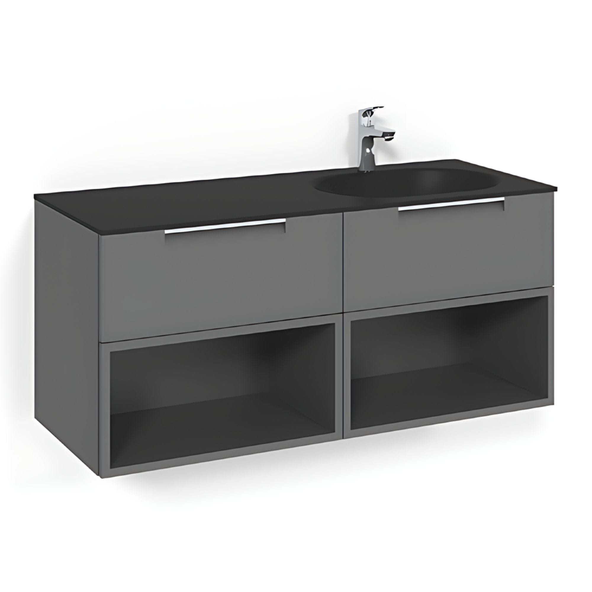 Macro Design CROWN Servantskap 4-skuff - med Høyre Glasservant 120cm Antrasitt / Open-box / Glass Edge svart Macro Design Møbelpakke bad BUN-FSK120AOSGHH