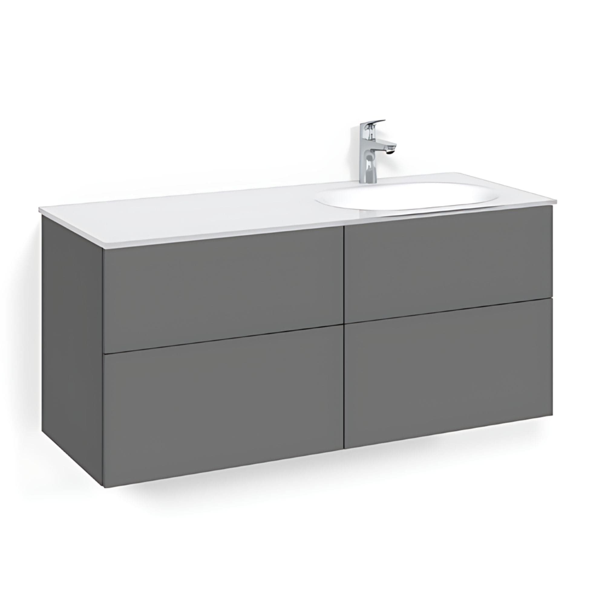 Macro Design CROWN Servantskap 4-skuff - med Høyre Glasservant 120cm Antrasitt / Plain / Glass Edge hvit Macro Design Møbelpakke bad BUN-FSK120APVGHH