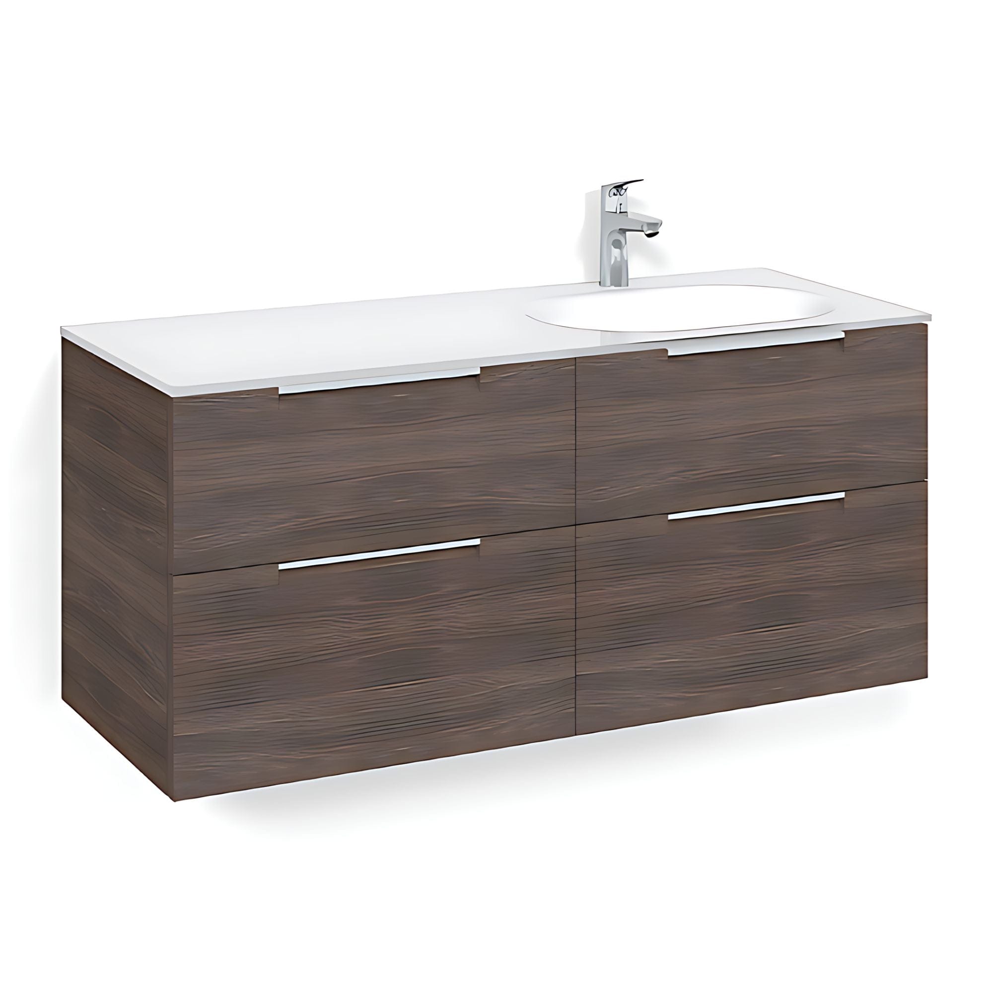 Macro Design CROWN Servantskap 4-skuff - med Høyre Glasservant 120cm Brun ask / Grip / Glass Edge hvit Macro Design Møbelpakke bad BUN-FSK120BJVGHH