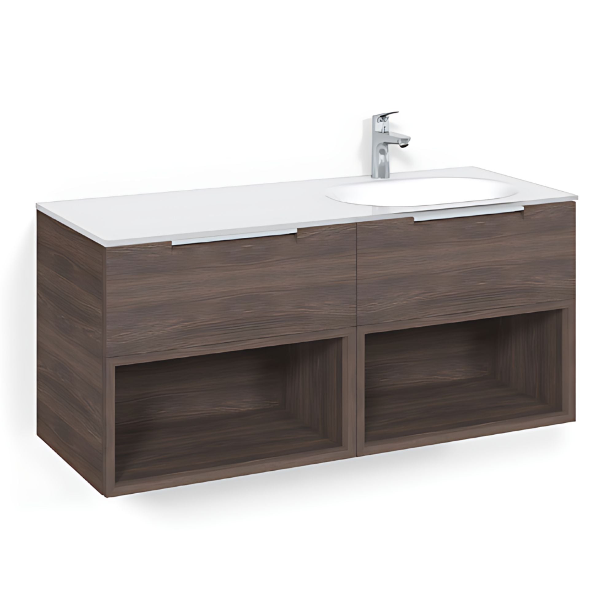 Macro Design CROWN Servantskap 4-skuff - med Høyre Glasservant 120cm Brun ask / Open-box / Glass Edge hvit Macro Design Møbelpakke bad BUN-FSK120BOVGHH