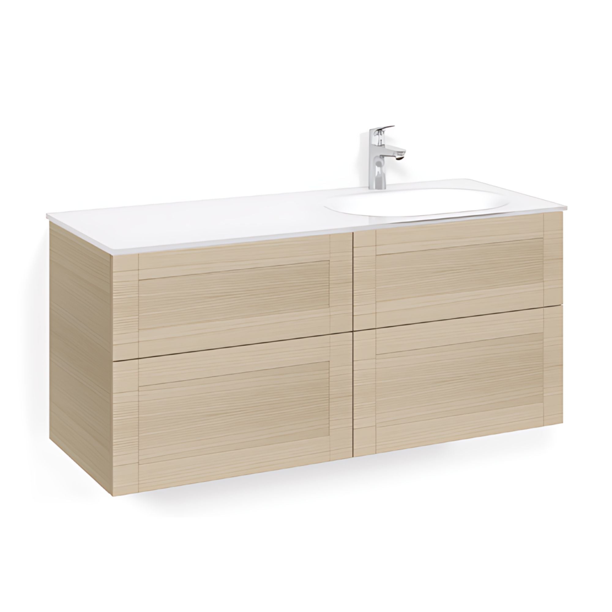 Macro Design CROWN Servantskap 4-skuff - med Høyre Glasservant 120cm Eik / Frame / Glass Edge hvit Macro Design Møbelpakke bad BUN-FSK120EFVGHH