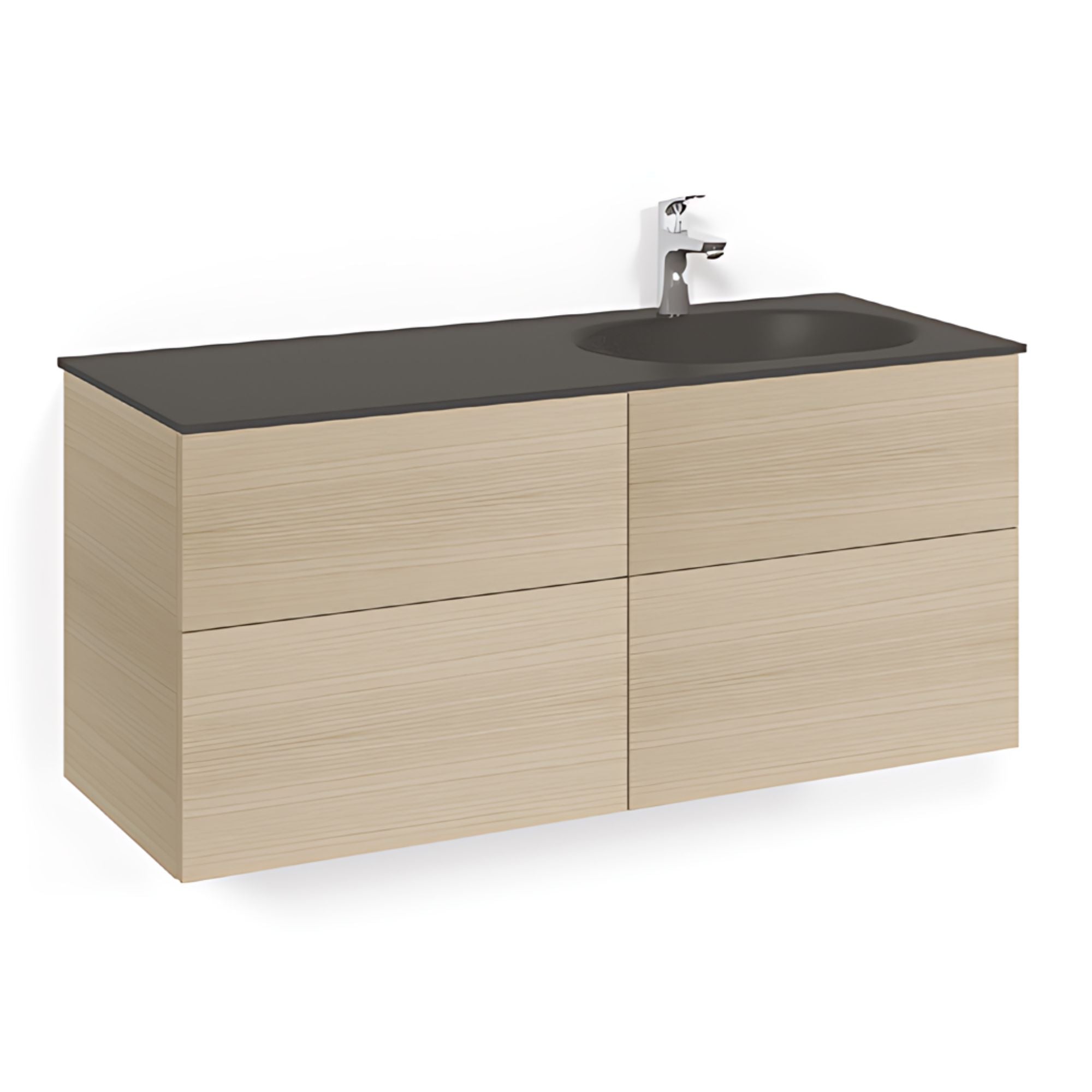 Macro Design CROWN Servantskap 4-skuff - med Høyre Glasservant 120cm Eik / Plain / Glass Edge svart Macro Design Møbelpakke bad BUN-FSK120EPSGHH