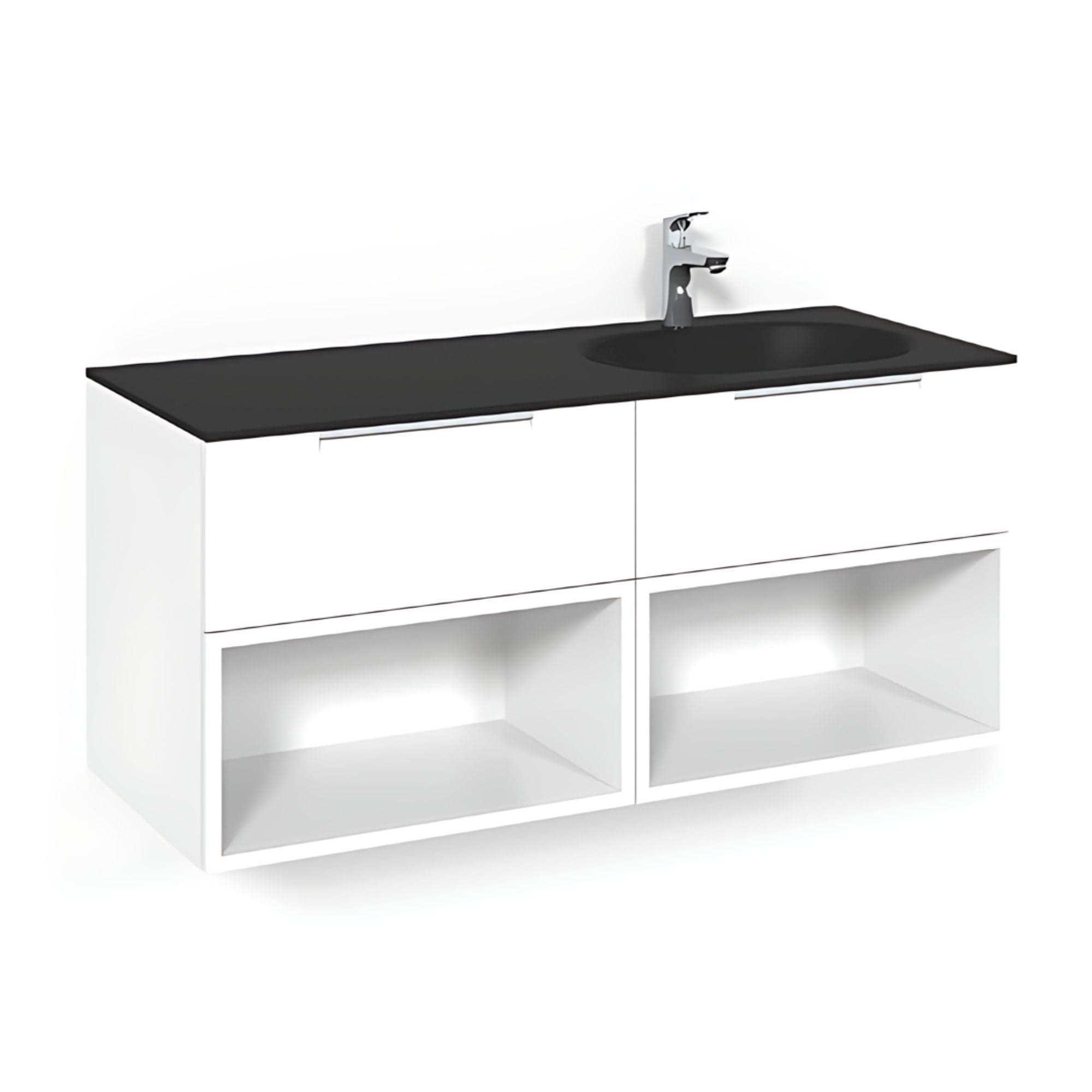 Macro Design CROWN Servantskap 4-skuff - med Høyre Glasservant 120cm Hvit / Open-box / Glass Edge svart Macro Design Møbelpakke bad BUN-FSK120VOSGHH