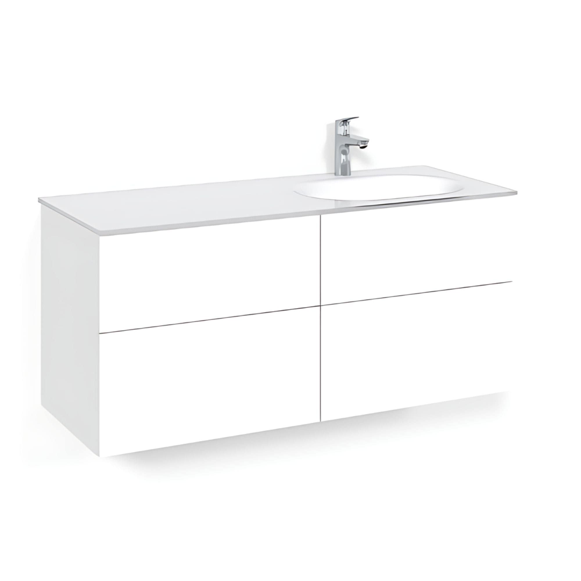 Macro Design CROWN Servantskap 4-skuff - med Høyre Glasservant 120cm Hvit / Plain / Glass Edge hvit Macro Design Møbelpakke bad BUN-FSK120VPVGHH