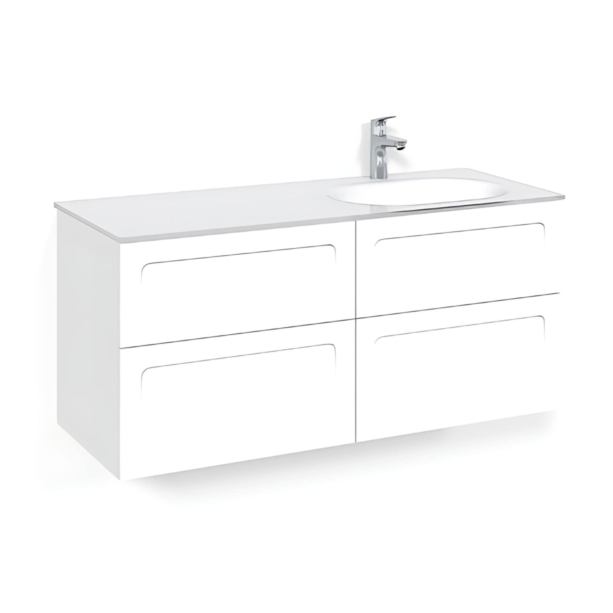 Macro Design CROWN Servantskap 4-skuff - med Høyre Glasservant 120cm Hvit / Shape / Glass Edge hvit Macro Design Møbelpakke bad BUN-FSK120VSVGHH