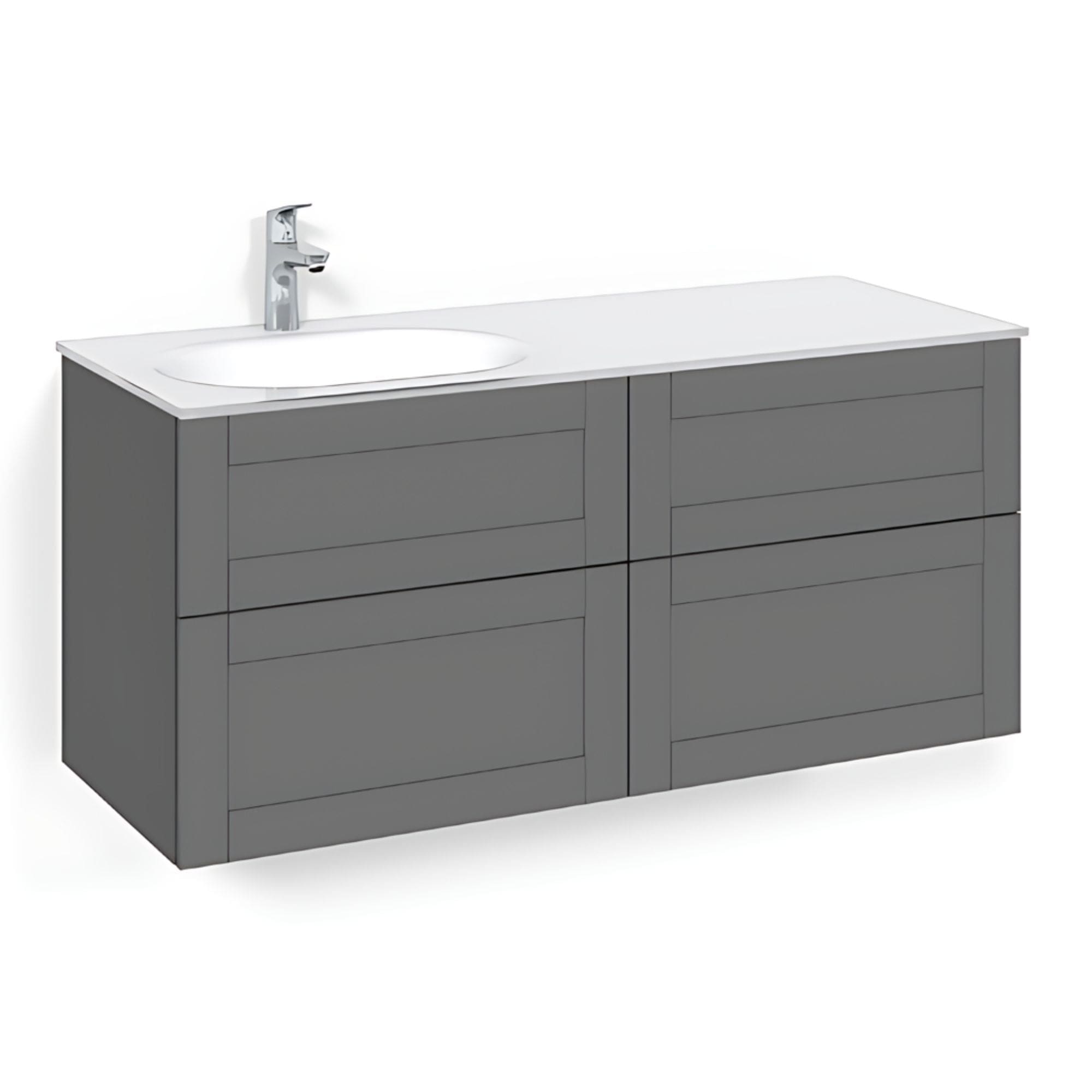 Macro Design CROWN Servantskap 4-skuff - med Venstre Glasservant 120cm Antrasitt / Frame / Glass Edge hvit Macro Design Møbelpakke bad BUN-FSK120AFVGVH