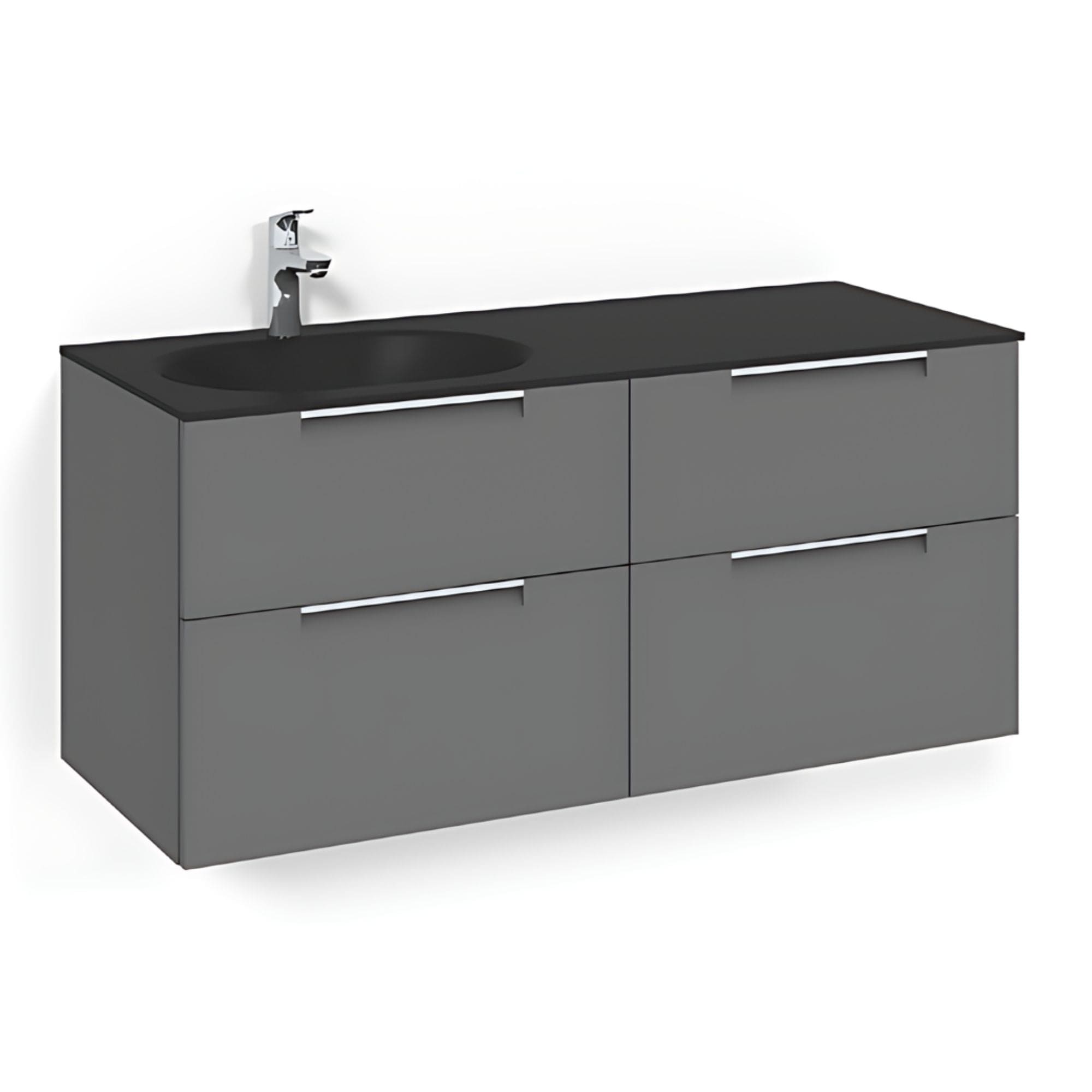 Macro Design CROWN Servantskap 4-skuff - med Venstre Glasservant 120cm Antrasitt / Grip / Glass Edge svart Macro Design Møbelpakke bad BUN-FSK120AJSGVH