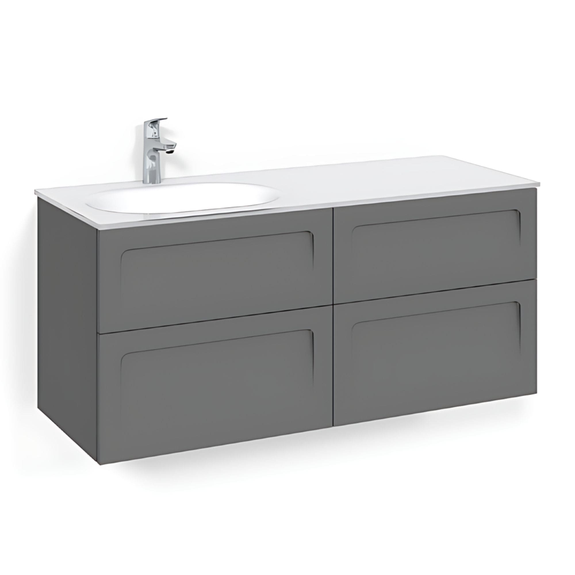 Macro Design CROWN Servantskap 4-skuff - med Venstre Glasservant 120cm Antrasitt / Shape / Glass Edge hvit Macro Design Møbelpakke bad BUN-FSK120ASVGVH