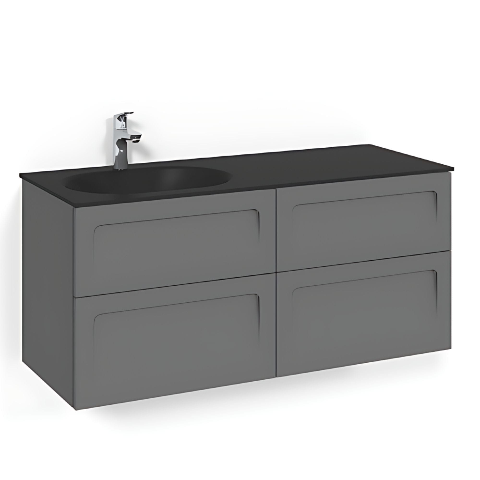 Macro Design CROWN Servantskap 4-skuff - med Venstre Glasservant 120cm Antrasitt / Shape / Glass Edge svart Macro Design Møbelpakke bad BUN-FSK120ASSGVH