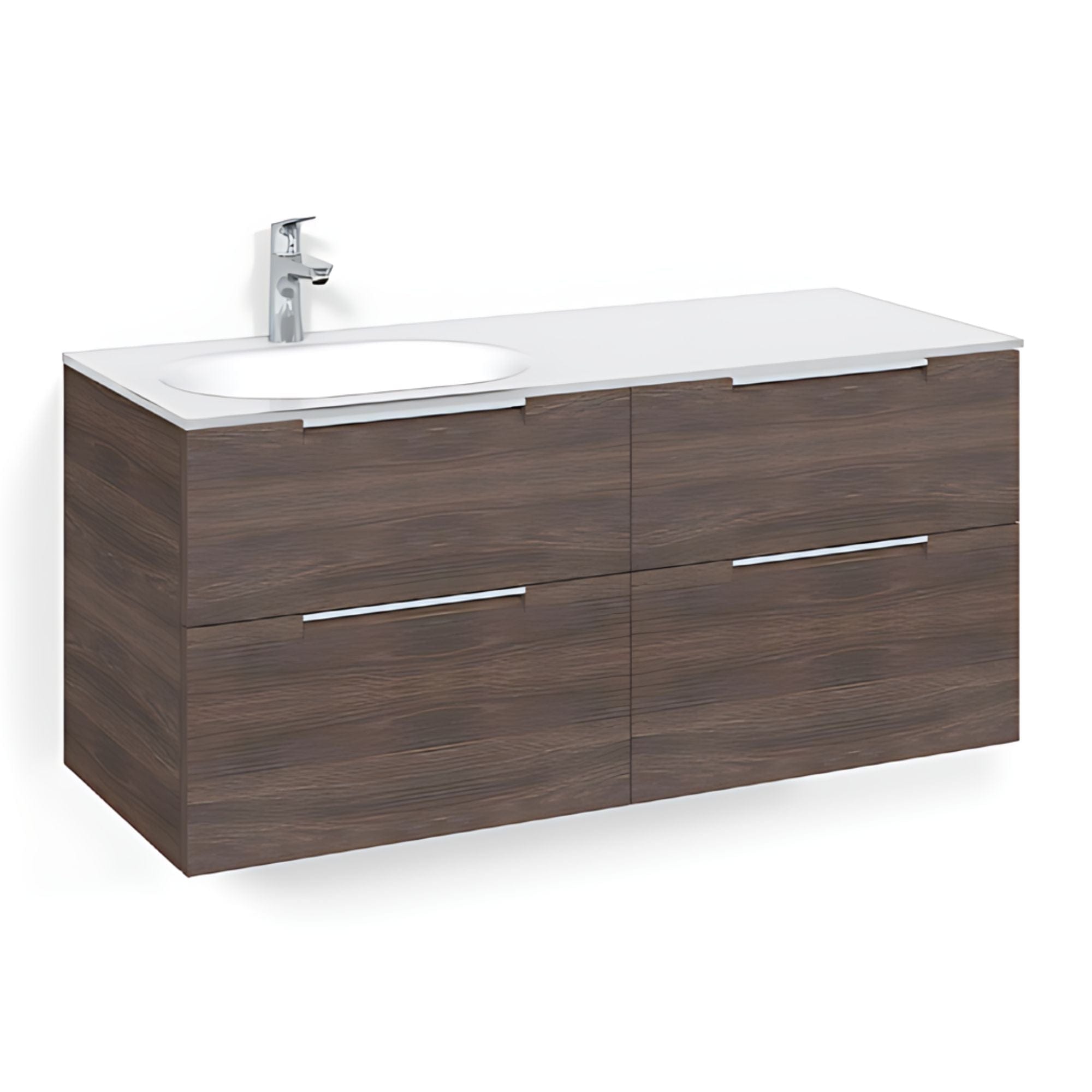 Macro Design CROWN Servantskap 4-skuff - med Venstre Glasservant 120cm Brun ask / Grip / Glass Edge hvit Macro Design Møbelpakke bad BUN-FSK120BJVGVH