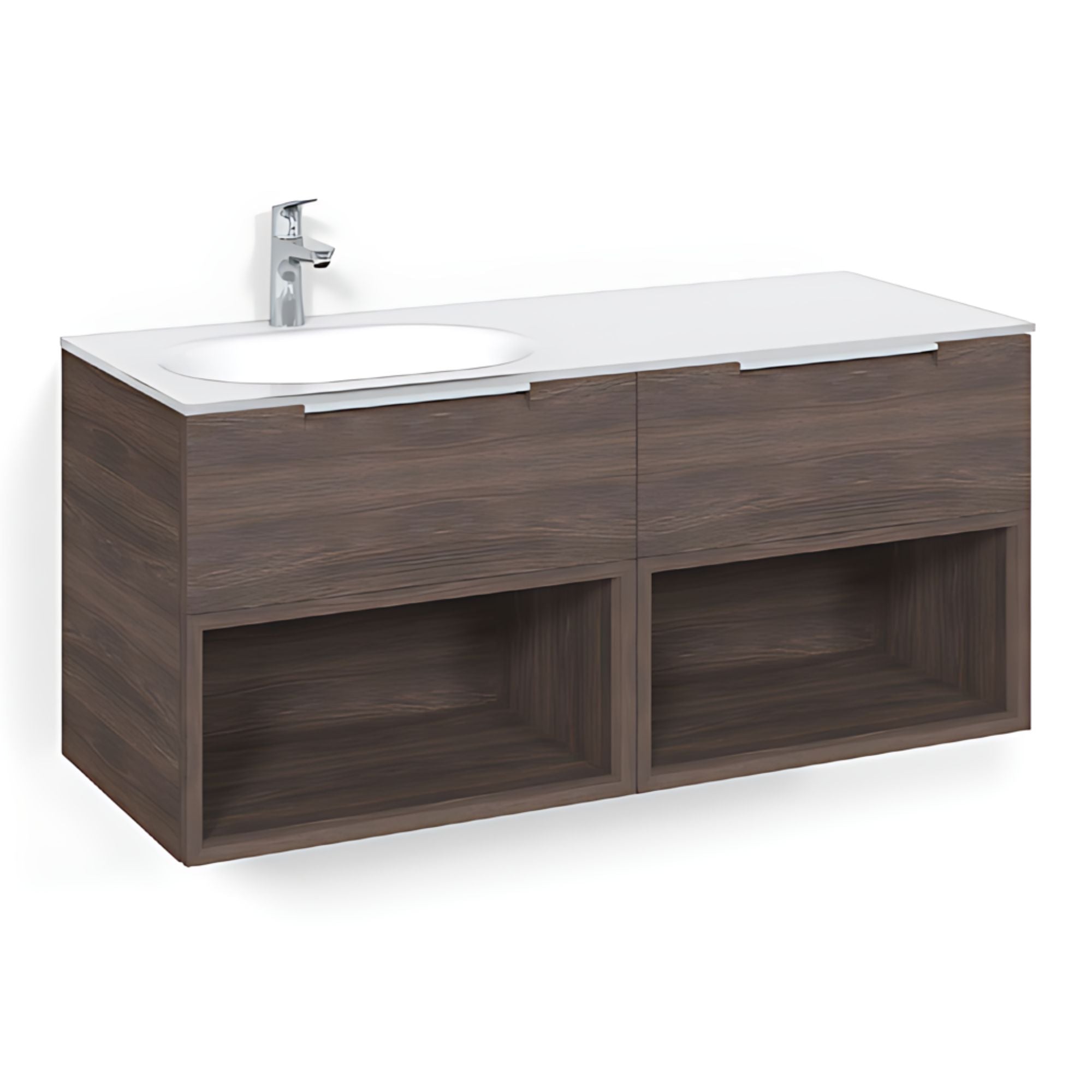 Macro Design CROWN Servantskap 4-skuff - med Venstre Glasservant 120cm Brun ask / Open-box / Glass Edge hvit Macro Design Møbelpakke bad BUN-FSK120BOVGVH