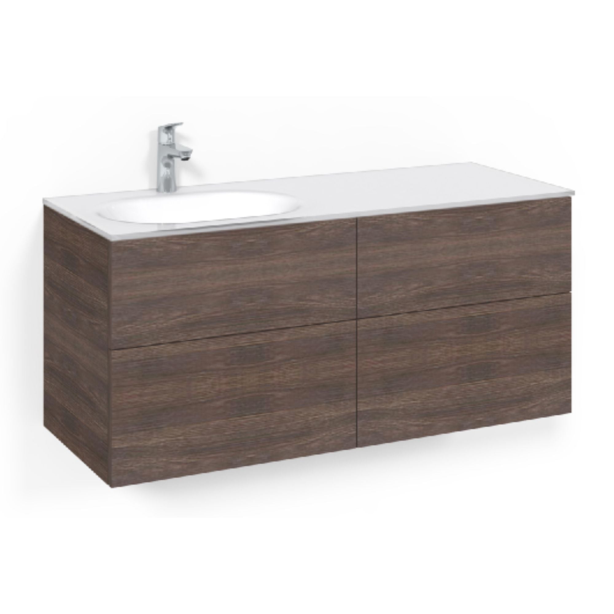 Macro Design CROWN Servantskap 4-skuff - med Venstre Glasservant 120cm Brun ask / Plain / Glass Edge hvit Macro Design Møbelpakke bad BUN-FSK120BPVGVH