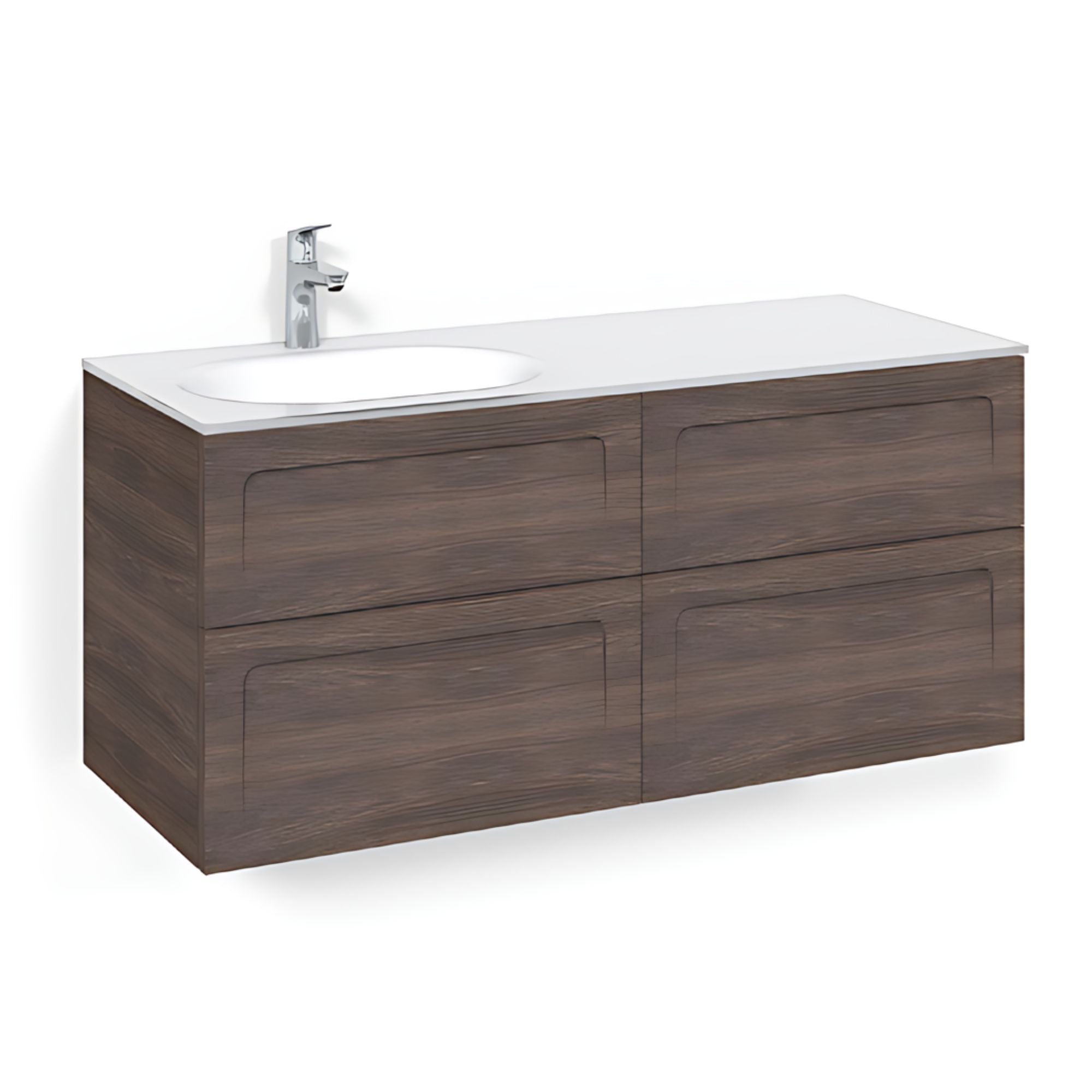 Macro Design CROWN Servantskap 4-skuff - med Venstre Glasservant 120cm Brun ask / Shape / Glass Edge hvit Macro Design Møbelpakke bad BUN-FSK120BSVGVH