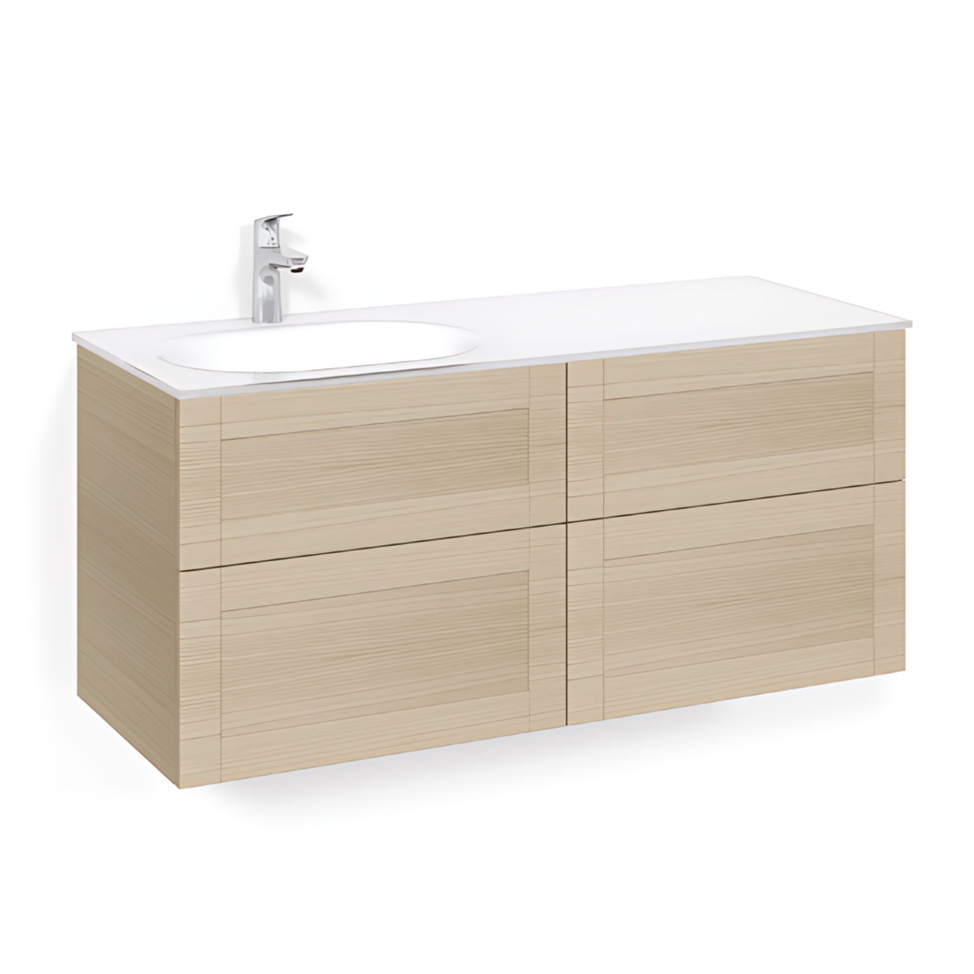 Macro Design CROWN Servantskap 4-skuff - med Venstre Glasservant 120cm Eik / Frame / Glass Edge hvit Macro Design Møbelpakke bad BUN-FSK120EFVGVH