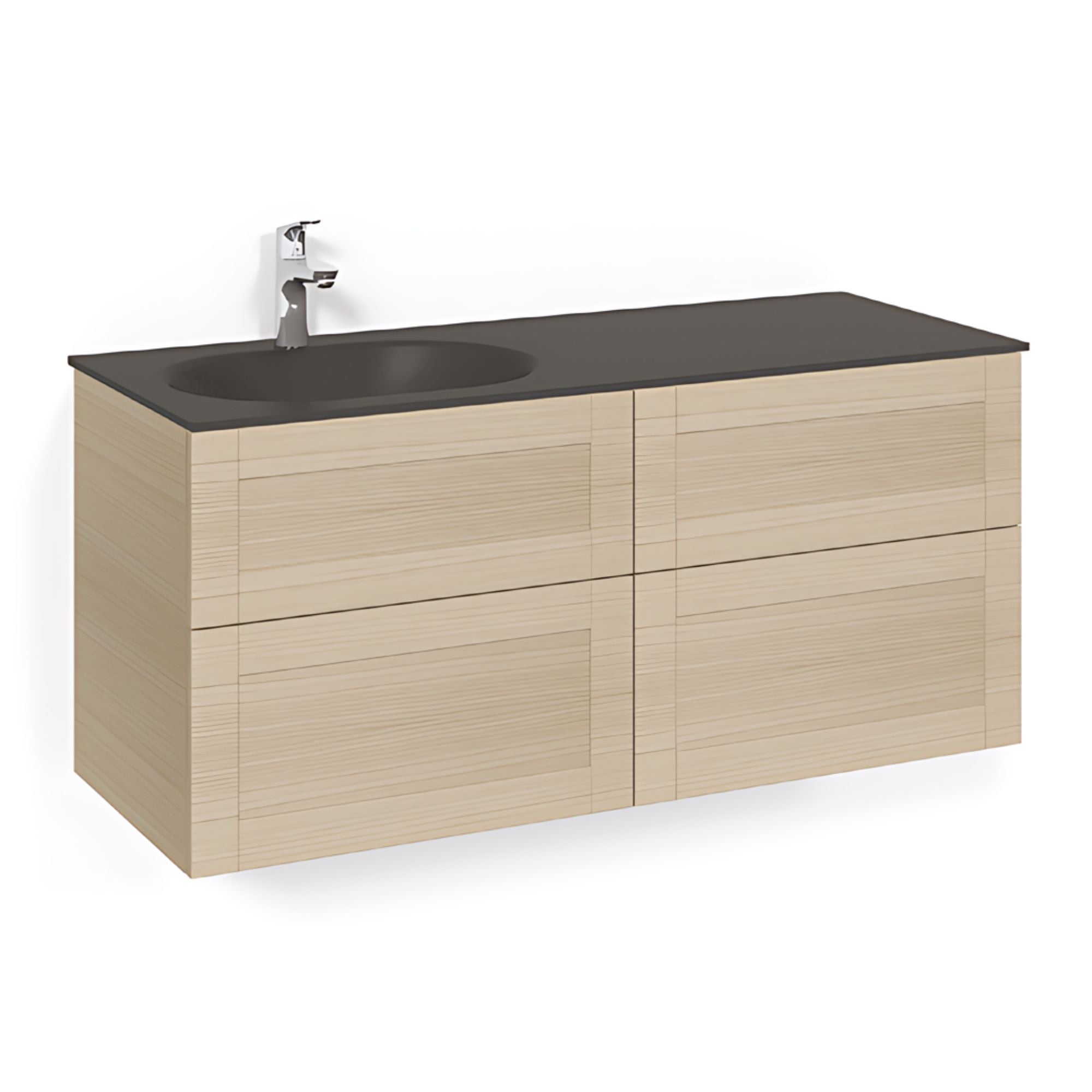 Macro Design CROWN Servantskap 4-skuff - med Venstre Glasservant 120cm Eik / Frame / Glass Edge svart Macro Design Møbelpakke bad BUN-FSK120EFSGVH