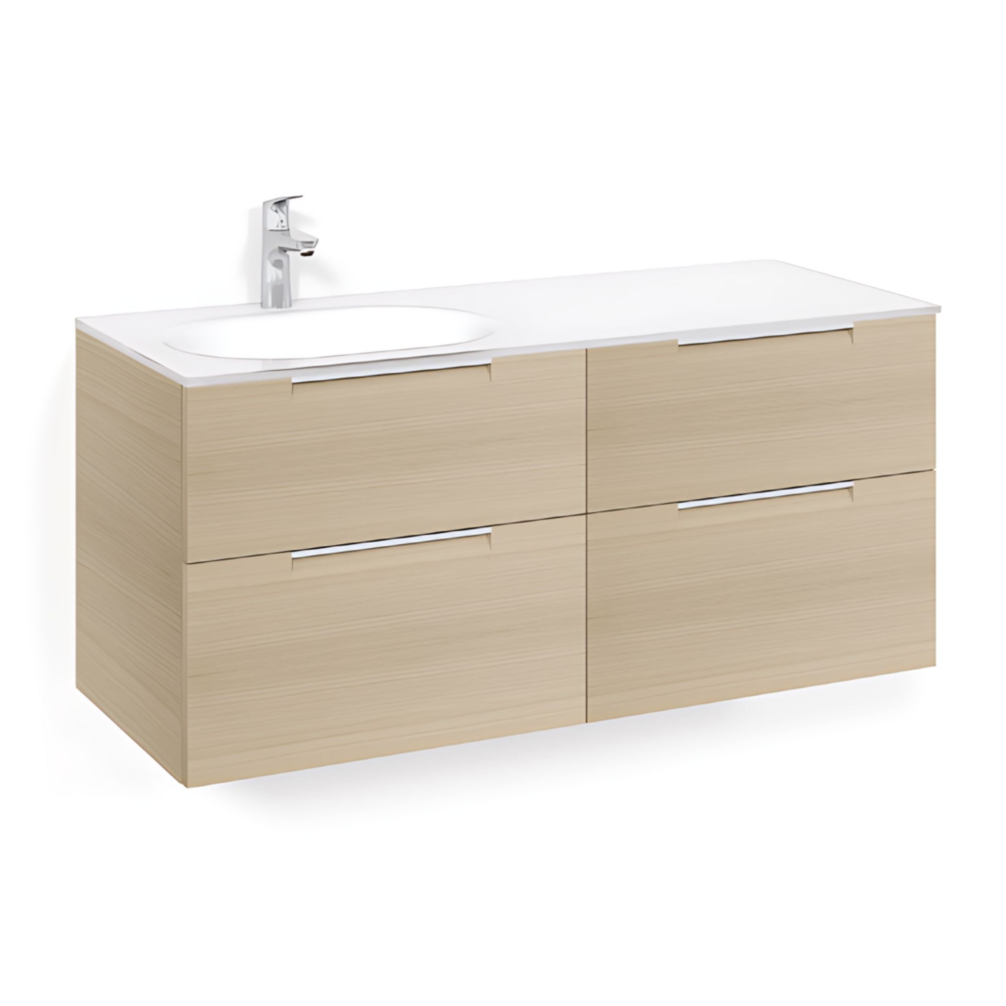 Macro Design CROWN Servantskap 4-skuff - med Venstre Glasservant 120cm Eik / Grip / Glass Edge hvit Macro Design Møbelpakke bad BUN-FSK120EJVGVH