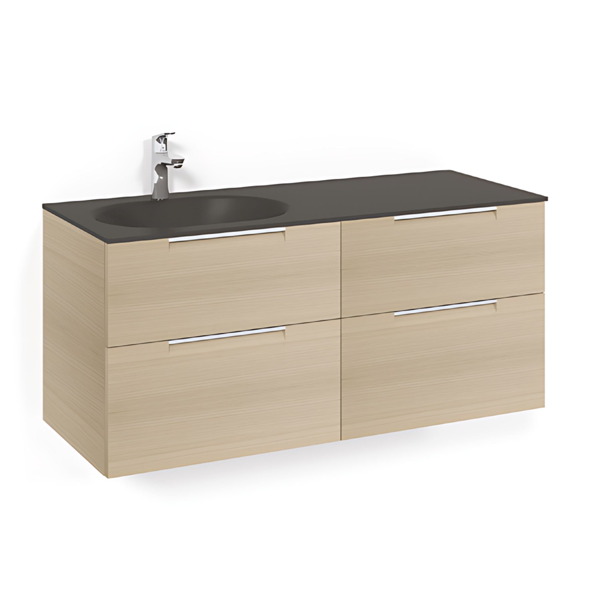 Macro Design CROWN Servantskap 4-skuff - med Venstre Glasservant 120cm Eik / Grip / Glass Edge svart Macro Design Møbelpakke bad BUN-FSK120EJSGVH