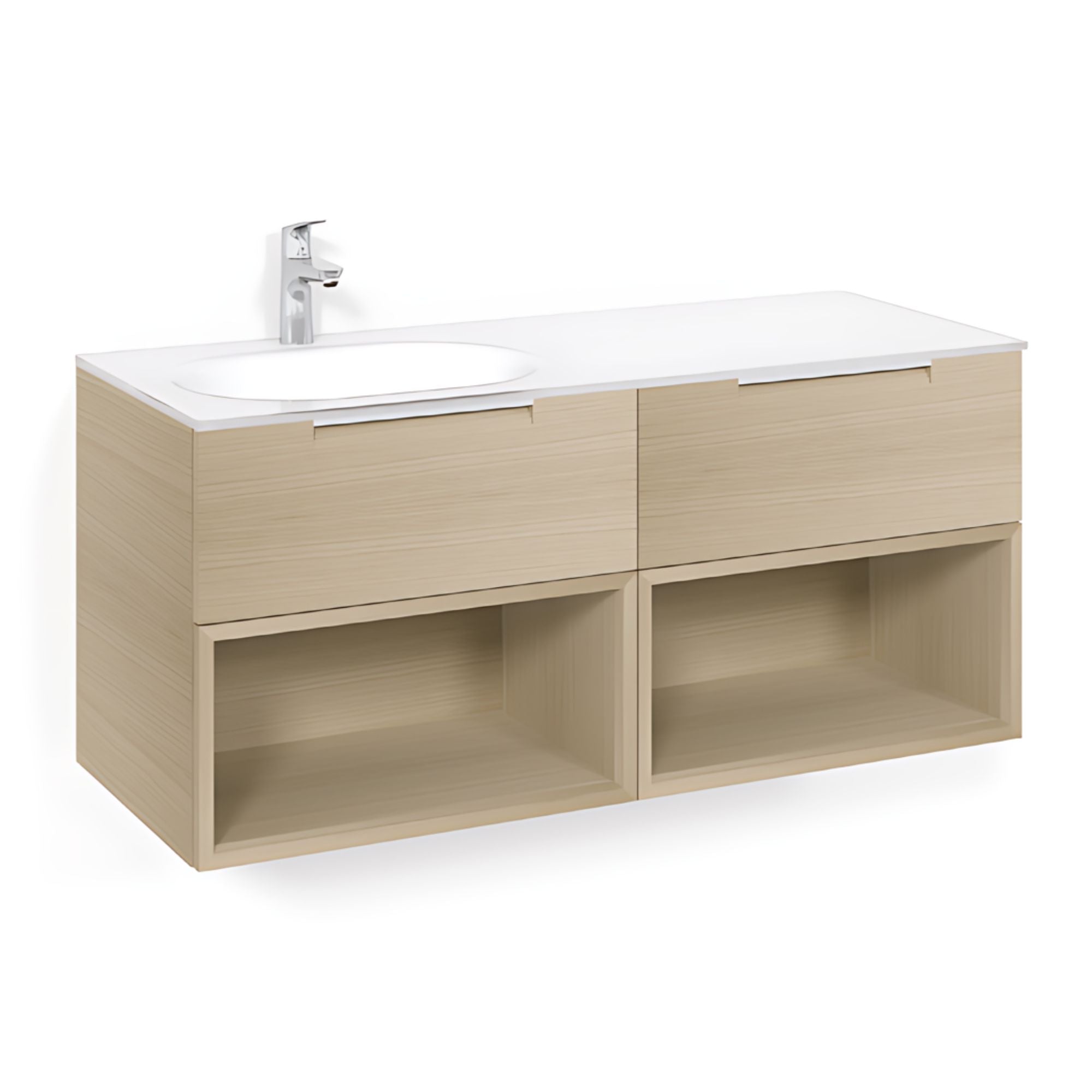 Macro Design CROWN Servantskap 4-skuff - med Venstre Glasservant 120cm Eik / Open-box / Glass Edge hvit Macro Design Møbelpakke bad BUN-FSK120EOVGVH