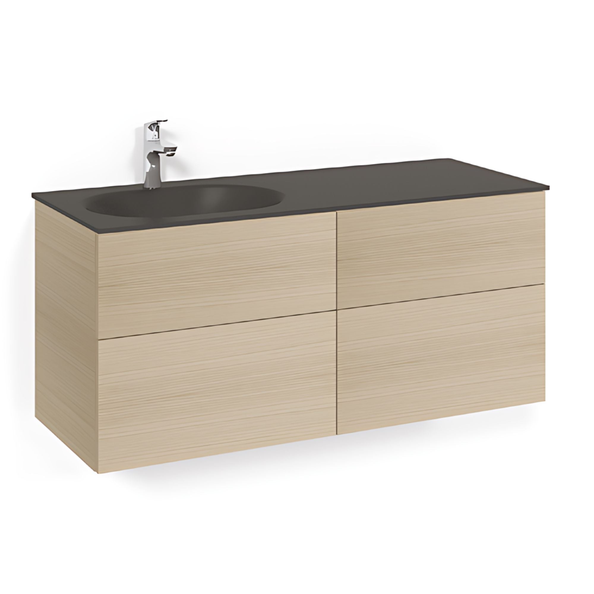 Macro Design CROWN Servantskap 4-skuff - med Venstre Glasservant 120cm Eik / Plain / Glass Edge svart Macro Design Møbelpakke bad BUN-FSK120EPSGVH