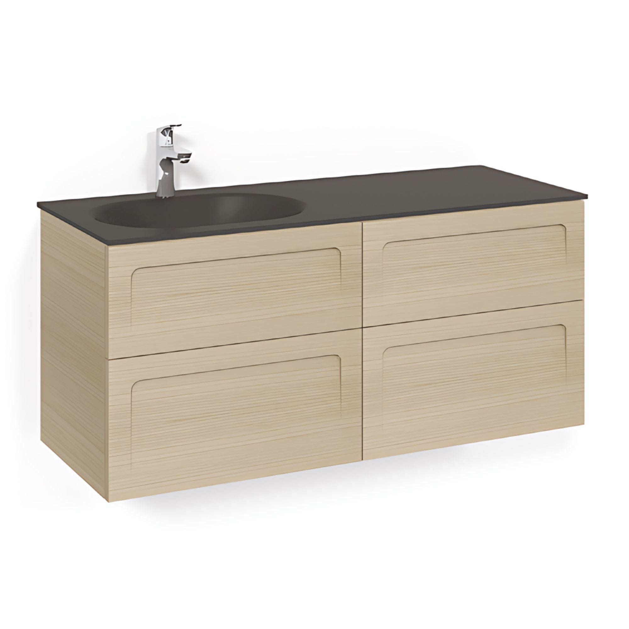 Macro Design CROWN Servantskap 4-skuff - med Venstre Glasservant 120cm Eik / Shape / Glass Edge svart Macro Design Møbelpakke bad BUN-FSK120ESSGVH