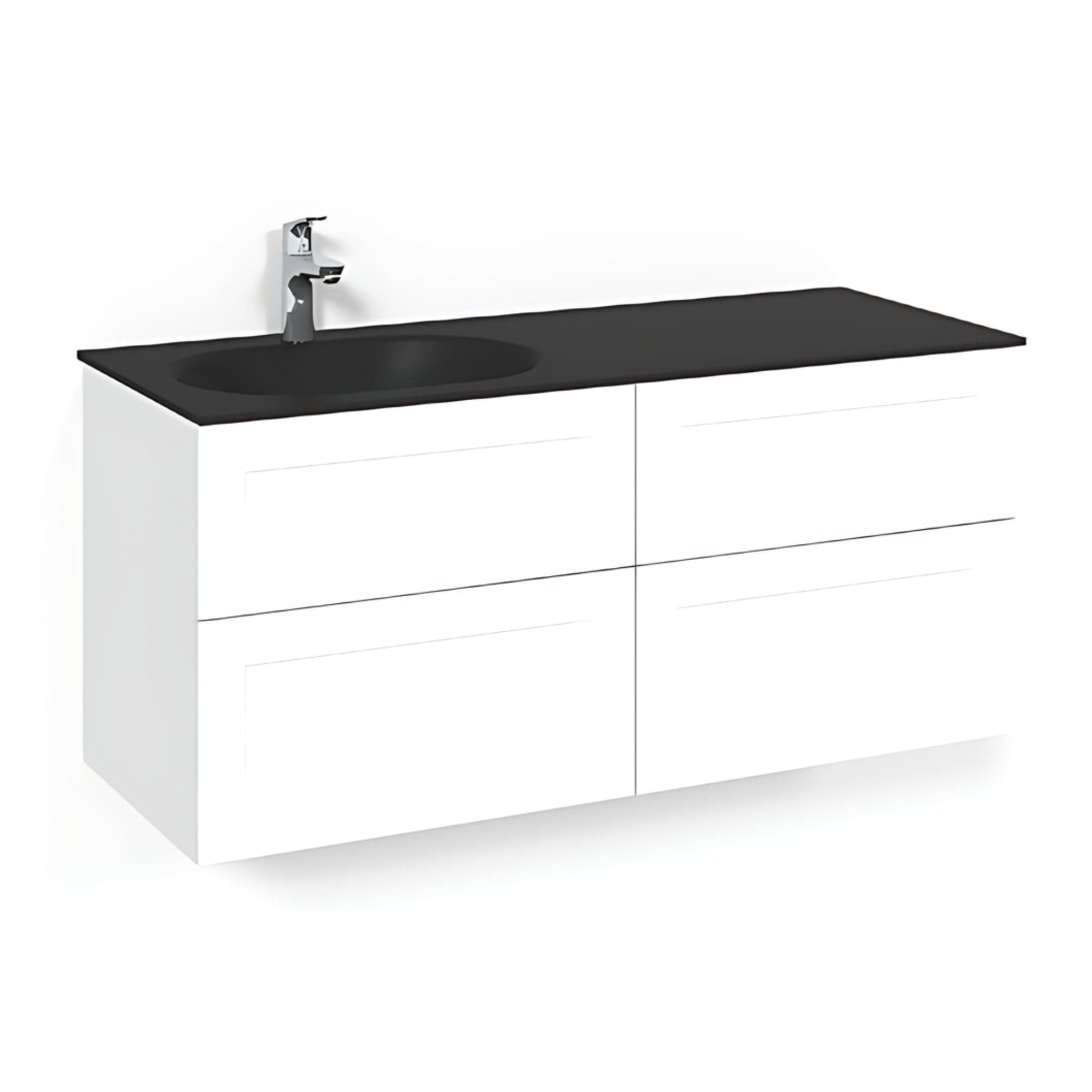 Macro Design CROWN Servantskap 4-skuff - med Venstre Glasservant 120cm Hvit / Frame / Glass Edge svart Macro Design Møbelpakke bad BUN-FSK120VFSGVH