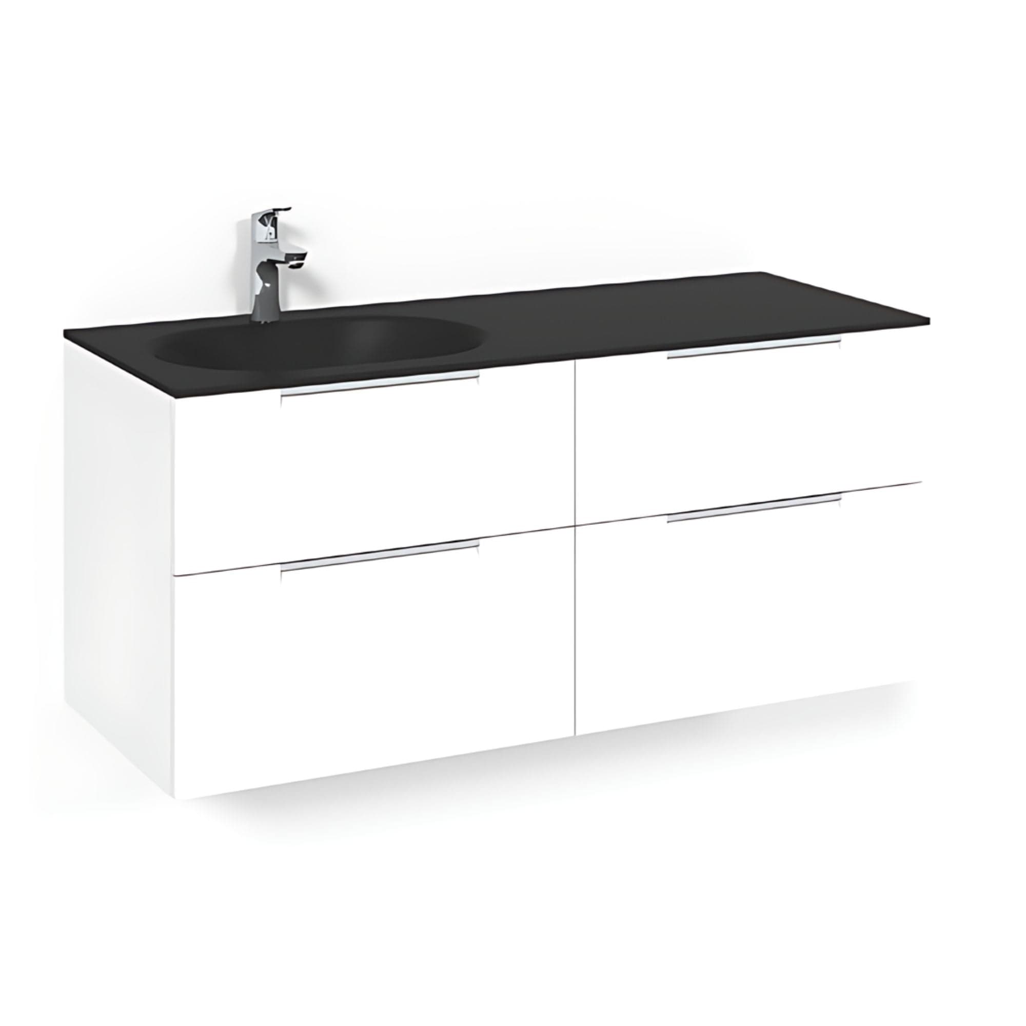 Macro Design CROWN Servantskap 4-skuff - med Venstre Glasservant 120cm Hvit / Grip / Glass Edge svart Macro Design Møbelpakke bad BUN-FSK120VJSGVH