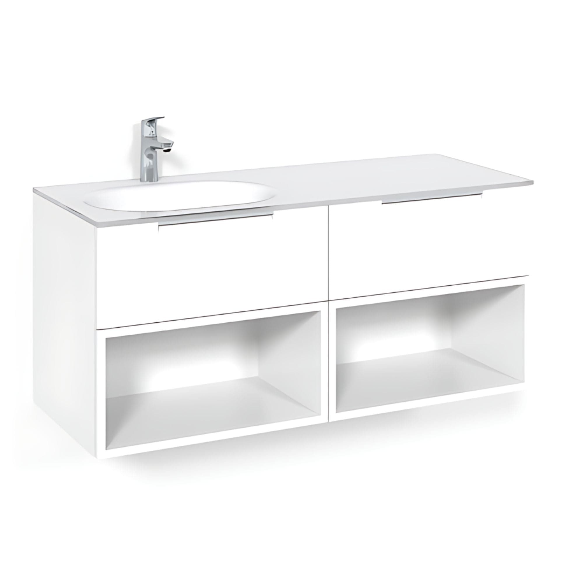 Macro Design CROWN Servantskap 4-skuff - med Venstre Glasservant 120cm Hvit / Open-box / Glass Edge hvit Macro Design Møbelpakke bad BUN-FSK120VOVGVH