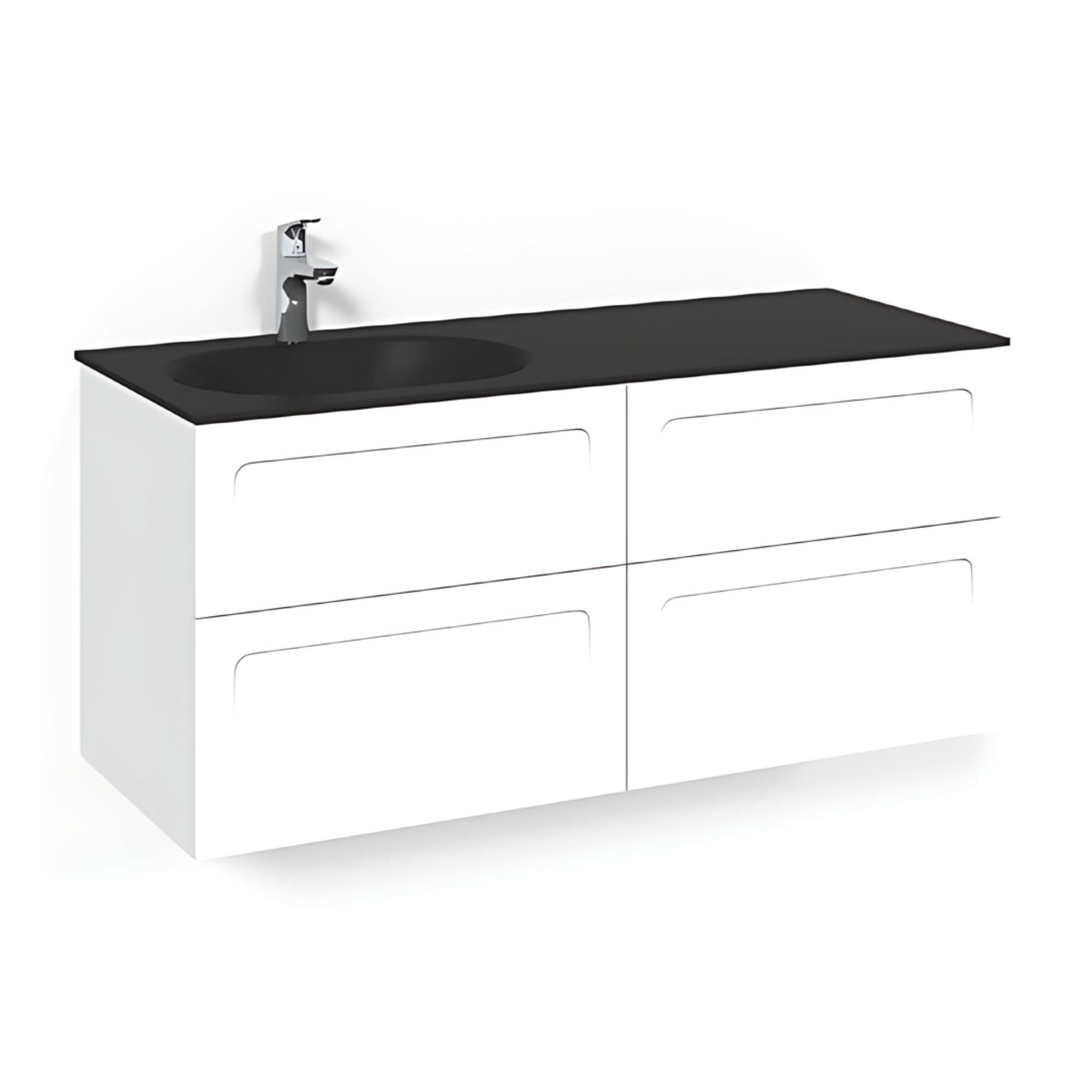 Macro Design CROWN Servantskap 4-skuff - med Venstre Glasservant 120cm Hvit / Shape / Glass Edge svart Macro Design Møbelpakke bad BUN-FSK120VSSGVH