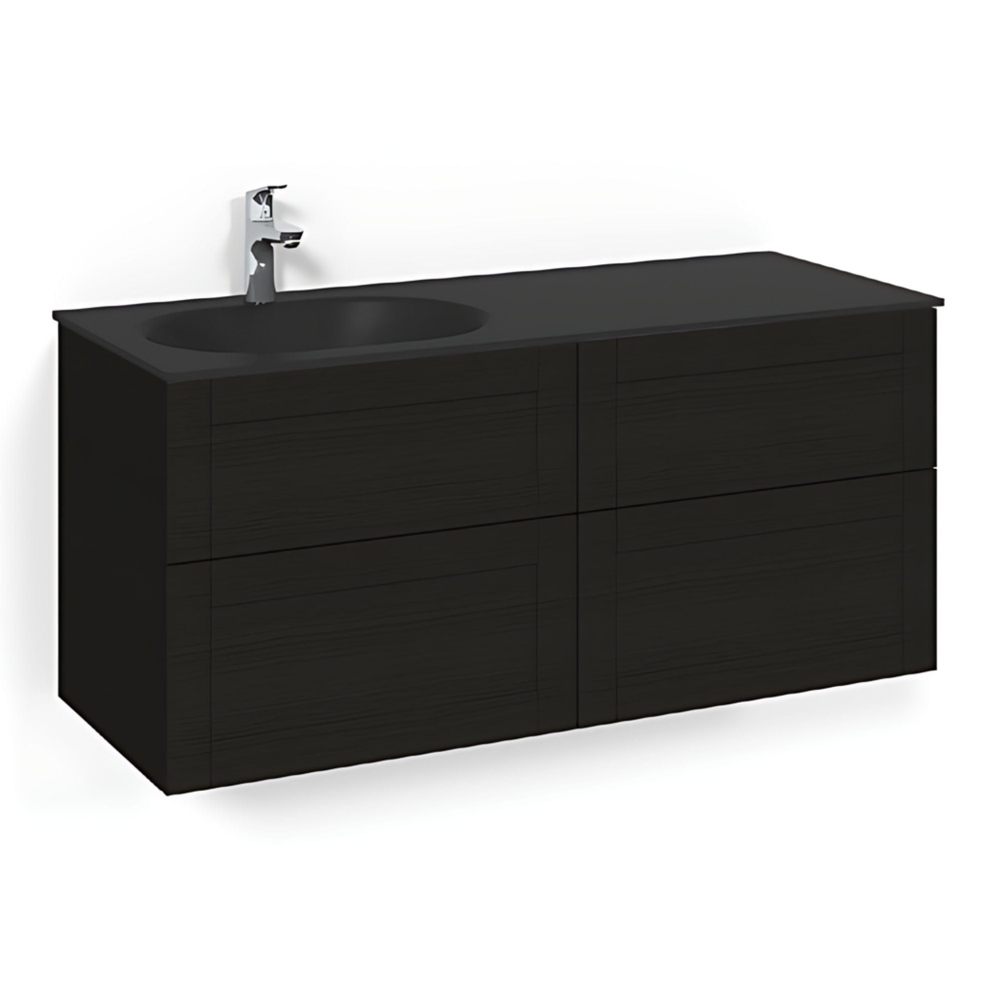 Macro Design CROWN Servantskap 4-skuff - med Venstre Glasservant 120cm Svart eik / Frame / Glass Edge svart Macro Design Møbelpakke bad BUN-FSK120SFSGVH