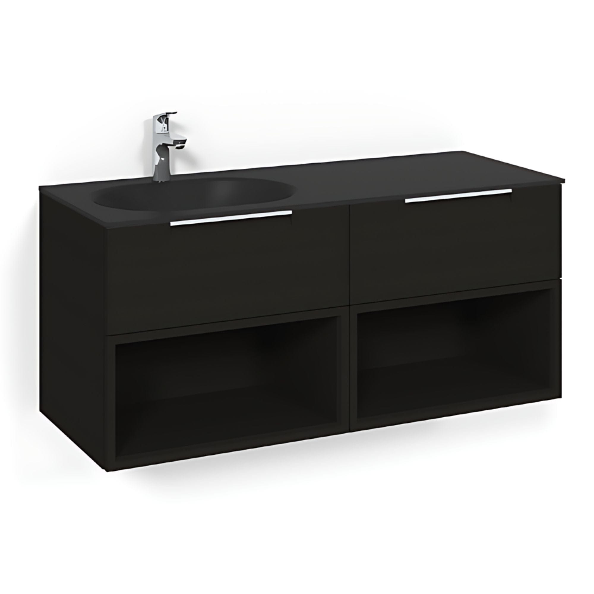 Macro Design CROWN Servantskap 4-skuff - med Venstre Glasservant 120cm Svart eik / Open-box / Glass Edge hvit Macro Design Møbelpakke bad BUN-FSK120SOSGVH