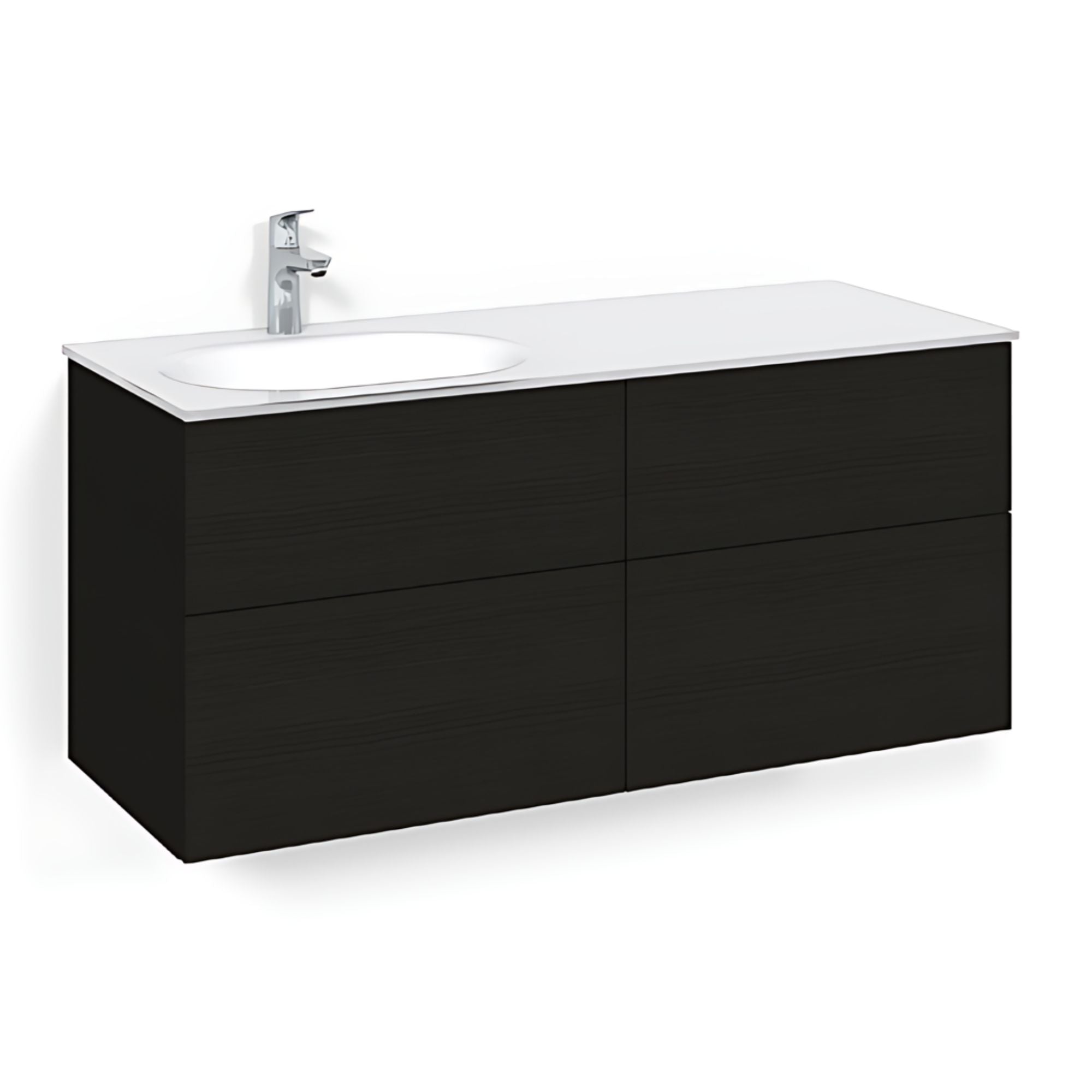 Macro Design CROWN Servantskap 4-skuff - med Venstre Glasservant 120cm Svart eik / Plain / Glass Edge svart Macro Design Møbelpakke bad BUN-FSK120SPSGVH