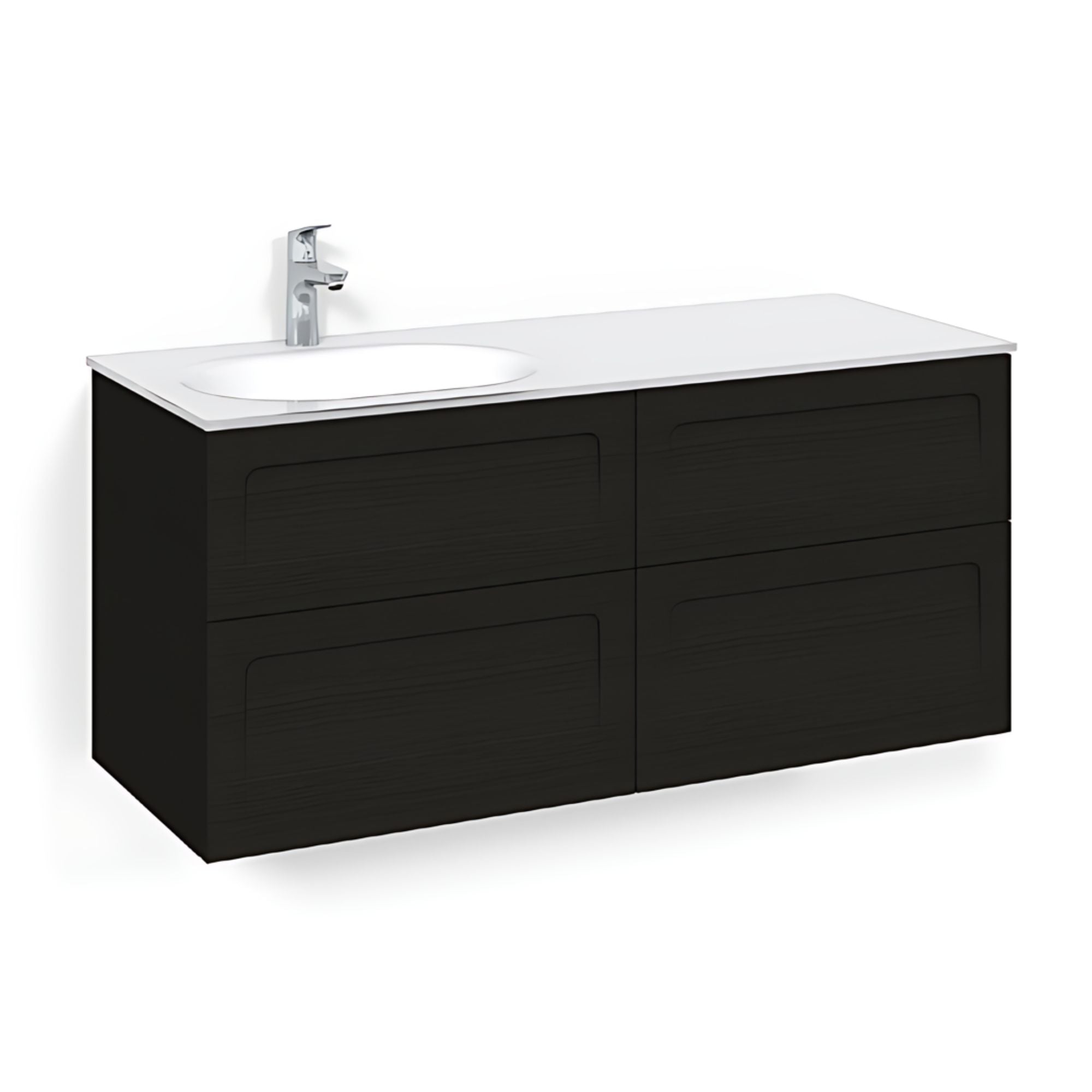 Macro Design CROWN Servantskap 4-skuff - med Venstre Glasservant 120cm Svart eik / Shape / Glass Edge hvit Macro Design Møbelpakke bad BUN-FSK120SSVGVH