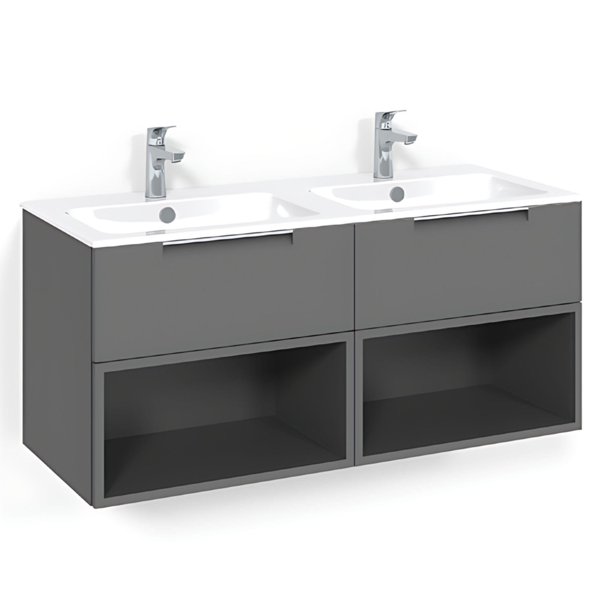 Macro Design CROWN Servantskap skuff - med LIGHT 14 servant 120cm dobbel Antrasitt / Open-box Macro Design Møbelpakke bad BUN-FSK120AOL14