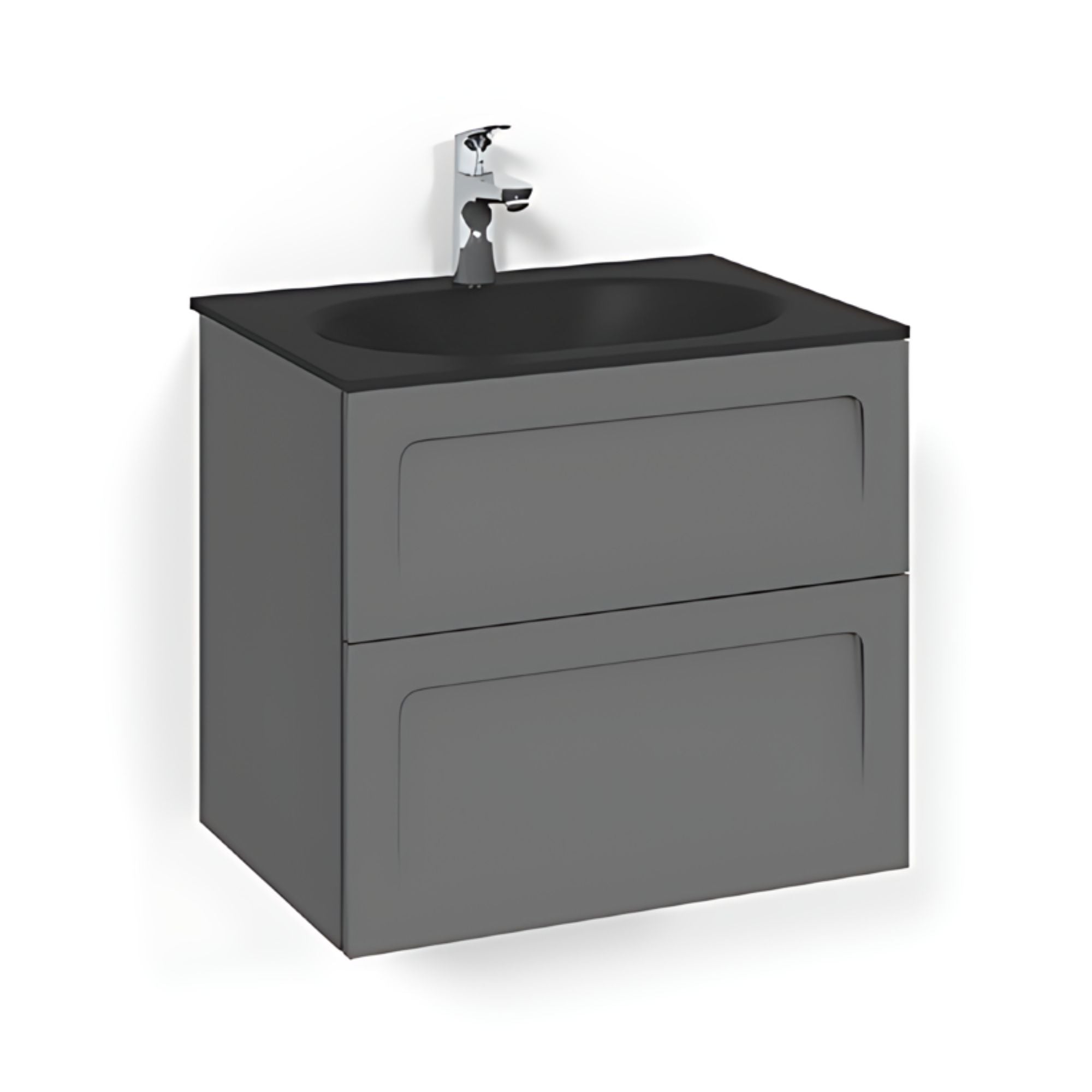 Macro Design CROWN Shape Servantskap 2-skuff - med Glasservant Antrasitt / 60cm / Glass Edge svart Macro Design Møbelpakke bad BUN-FSK60ASSG