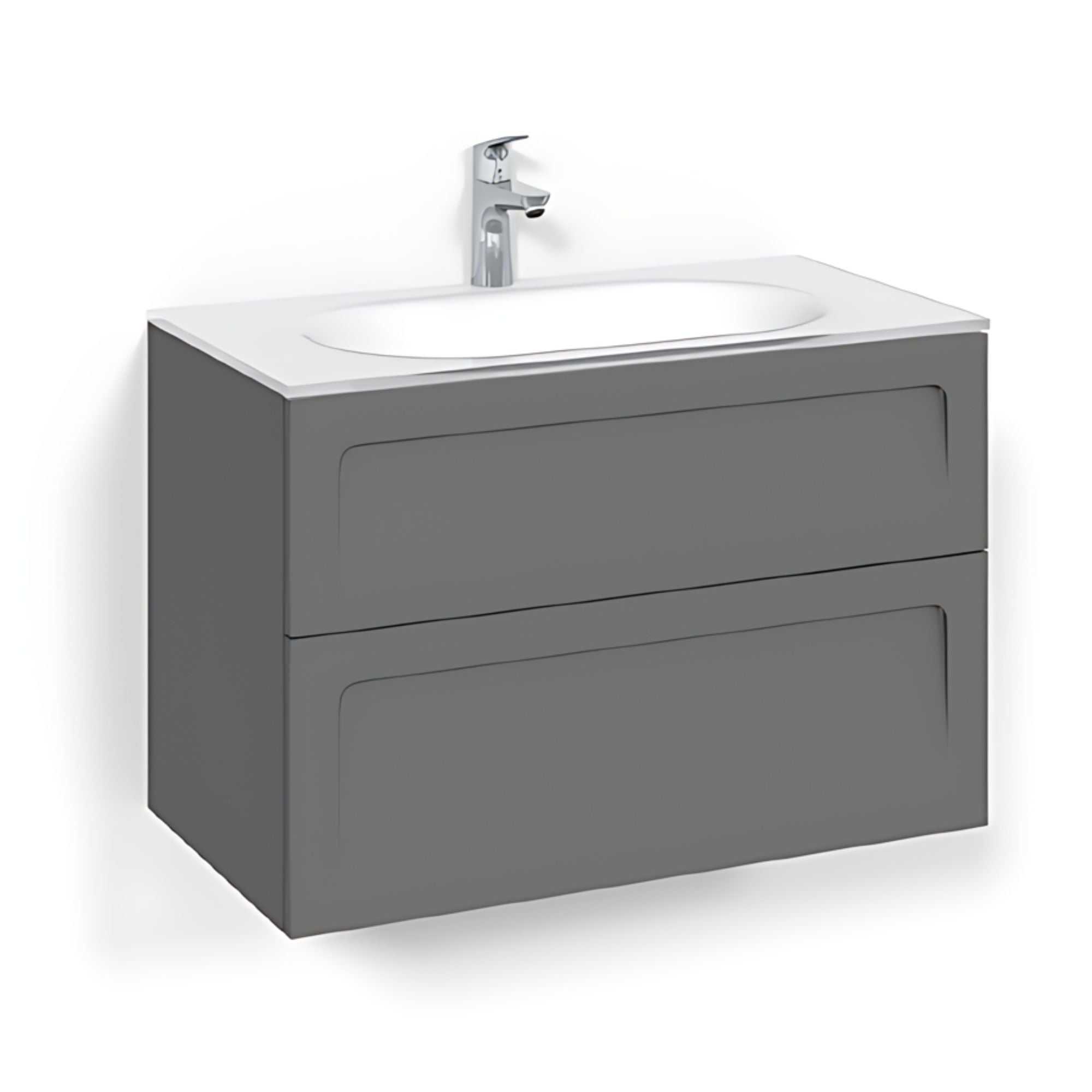 Macro Design CROWN Shape Servantskap 2-skuff - med Glasservant Antrasitt / 80cm / Glass Edge hvit Macro Design Møbelpakke bad BUN-FSK80ASG